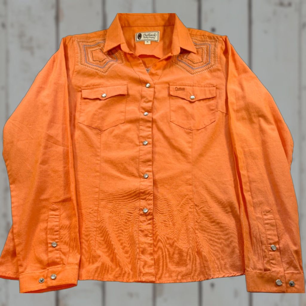 Vintage VINTAGE Outback Trading Co. Long Sleeve Pearl Snap Womens XL Orange Western Shirt 1960 Size XL / US 12-14 / IT 48-50 - 1 Thumbnail
