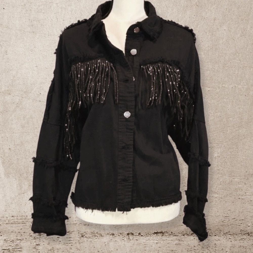 ELAN Elan Rhinestone Tassel Jacket Size M / US 6-8 / IT 42-44 - 1 Thumbnail
