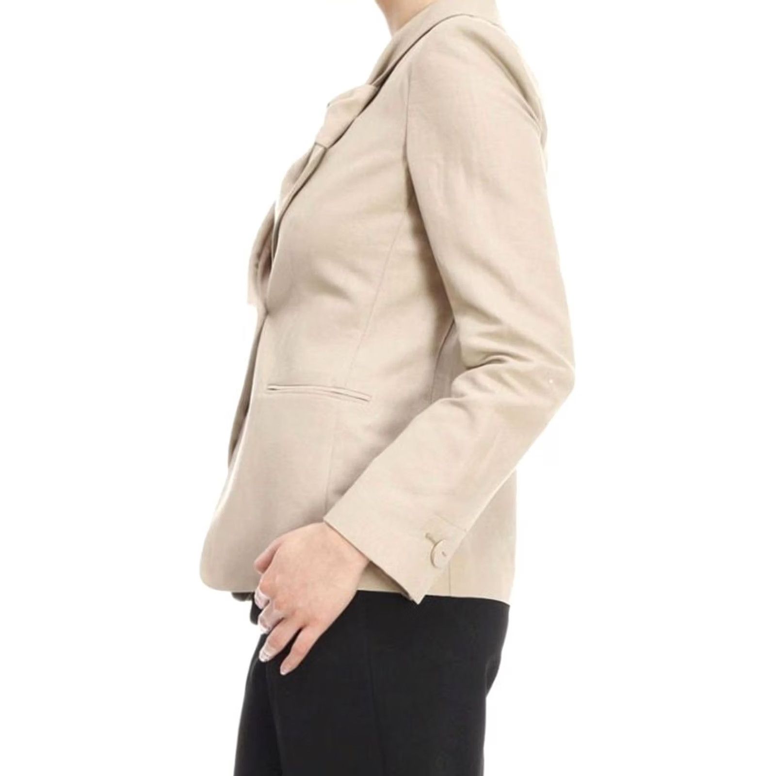 Giorgio Armani Giorgio Armani Blazer Women Knit Linen Beige One-Button Notch Lapel Single-Breasted Linen Blend Designer Jacket Blazer 42 67 cm Length Size M / US 6-8 / IT 42-44 - 3 Thumbnail