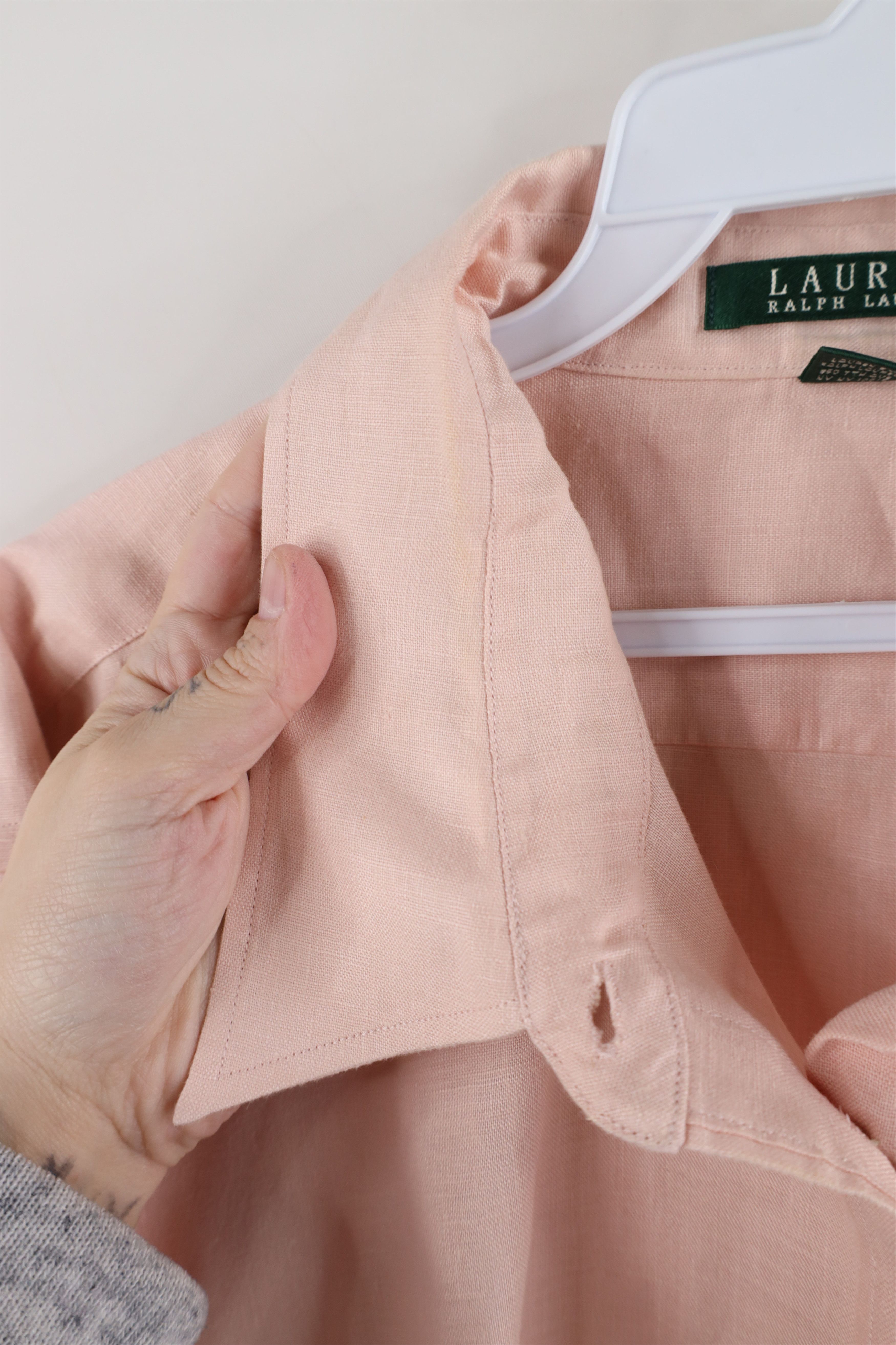 Ralph Lauren × Vintage Vintage 90s Ralph Lauren Linen Collared Button Shirt Pink Size 3XL / US 20-22 - 9 Thumbnail