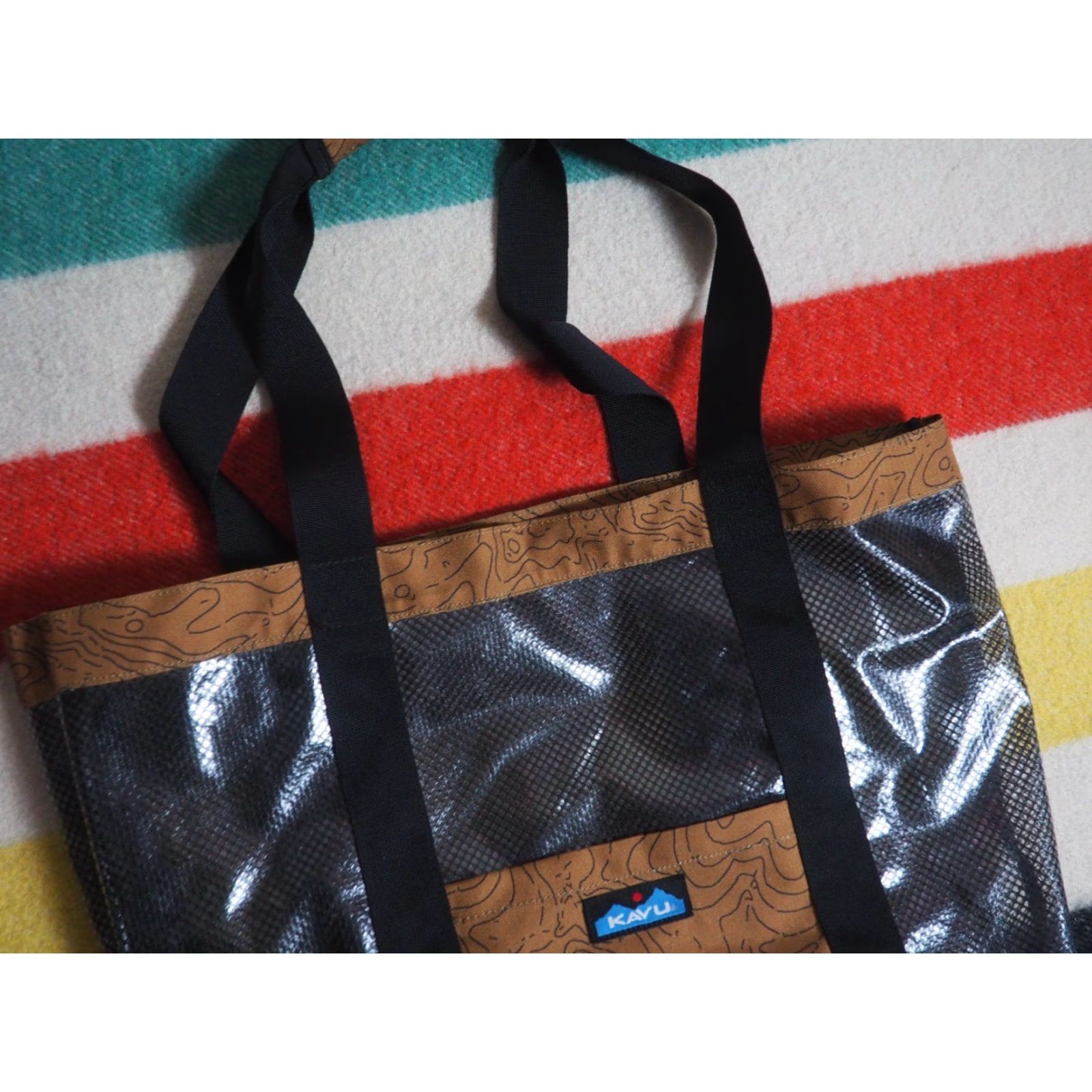 KAVU Kavu Tote Bag Outdoor Canvas Brown Black 15x20 Unisex Adults Large Neck Strap Pockets Logo Geometric Vintage: No Size ONE SIZE - 3 Thumbnail