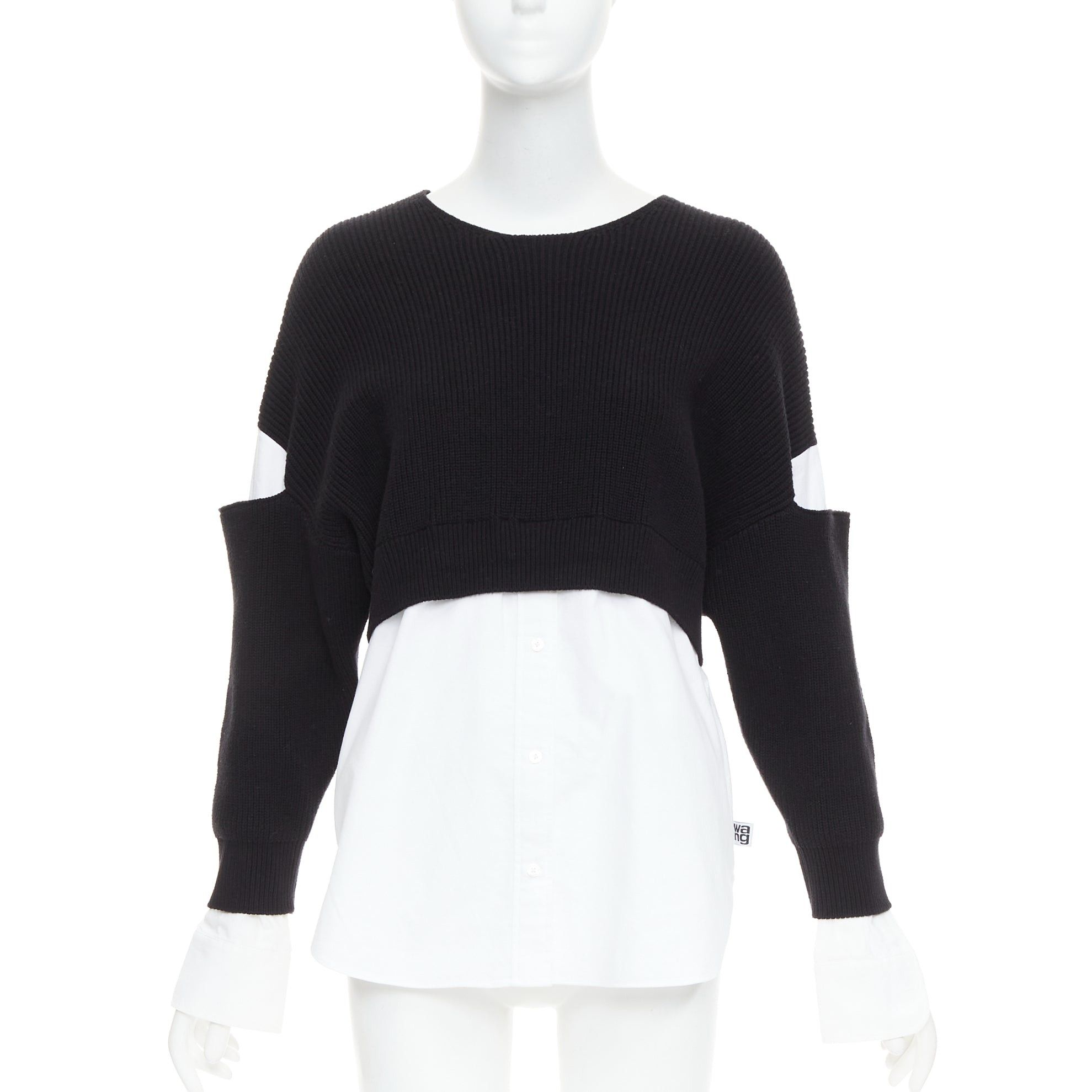 T by Alexander Wang T ALEXANDER WANG black white cotton blend hybrid cropped sweater shirt top XS Size S / US 4 / IT 40 - 1 Thumbnail