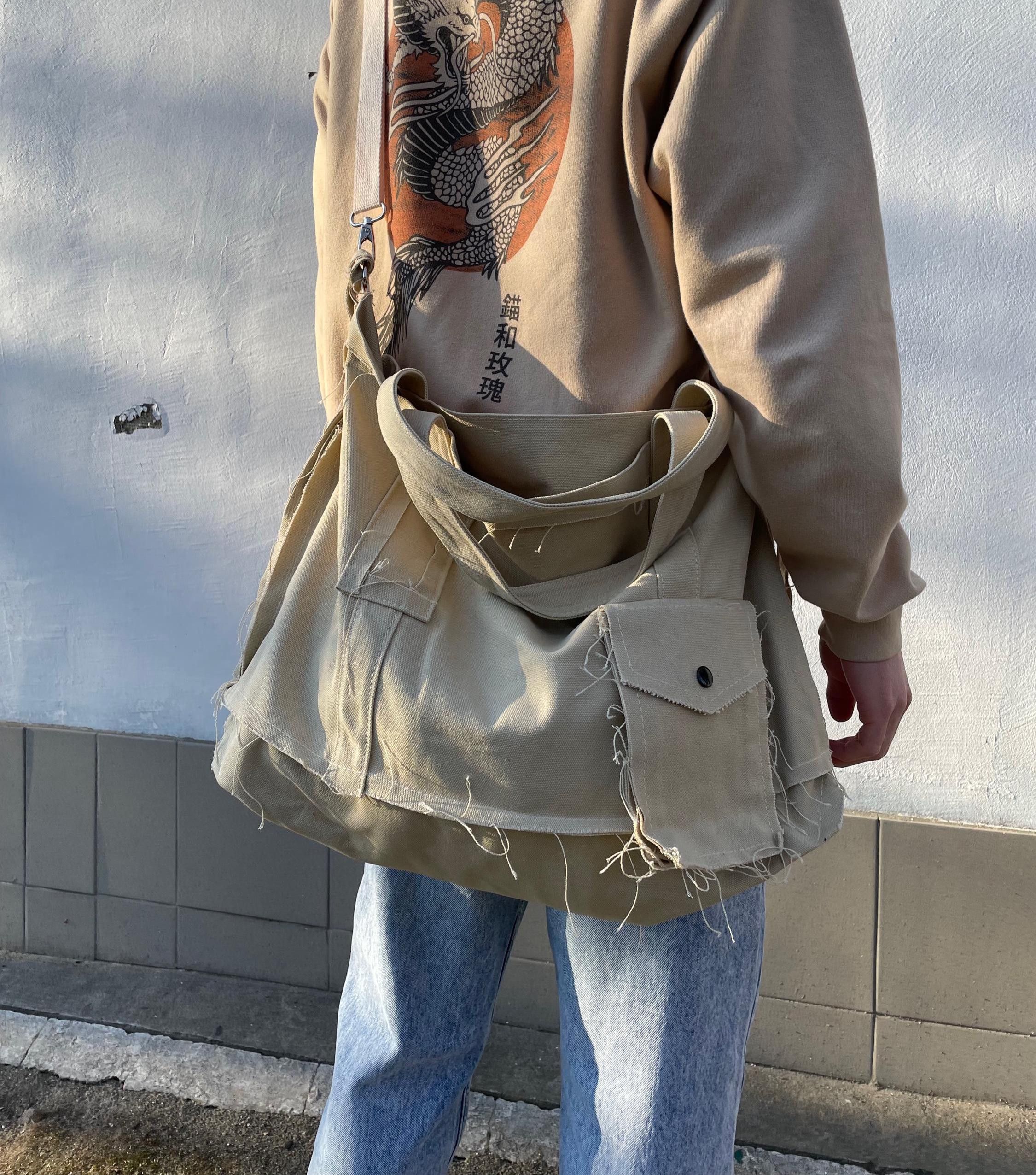 Other Large Canvas Messenger Bag faded Distressed grunge alt Size ONE SIZE - 9 Thumbnail