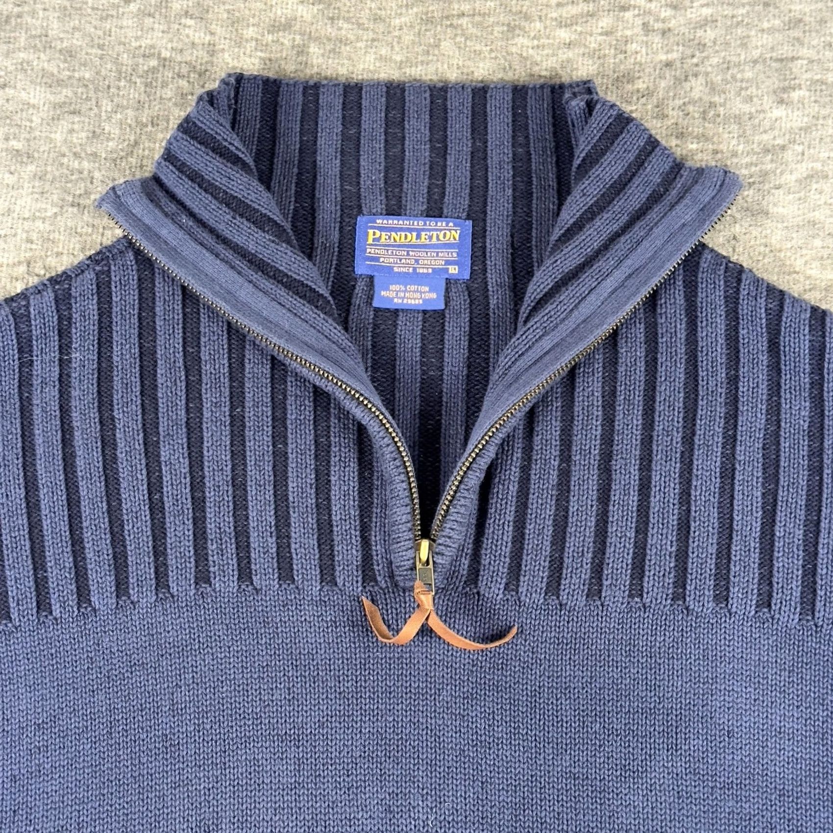 Pendleton Pendleton Sweater Mens Large Blue 1/4 Zip Cotton Mock Neck Pullover Knit Size US L / EU 52-54 / 3 - 3 Thumbnail