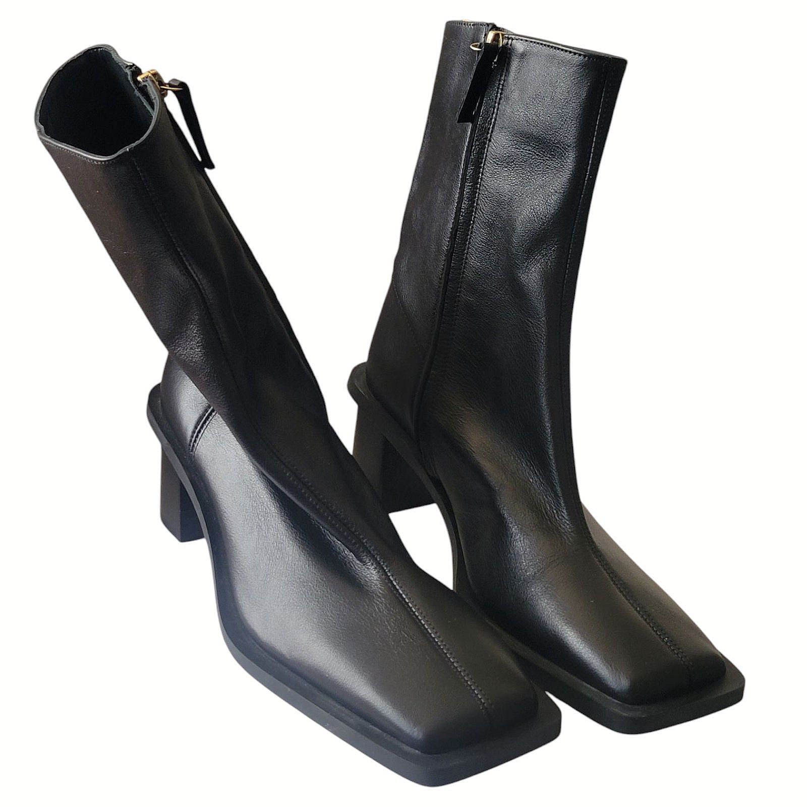 Zara ZARA WOMAN LEATHER HIGH BLOCK HEEL ANKLE BOOTS - Size 38 Size US 8 / IT 38 - 4 Thumbnail