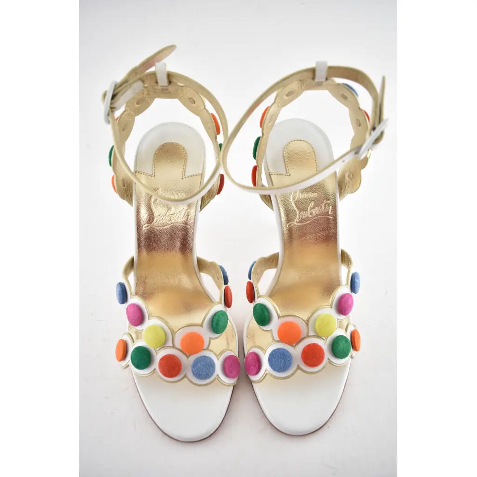 Christian Louboutin Smartissima 100 White Multi Ankle Strap Sandal Heel Pump 37 Size US 7 / IT 37 - 6 Thumbnail