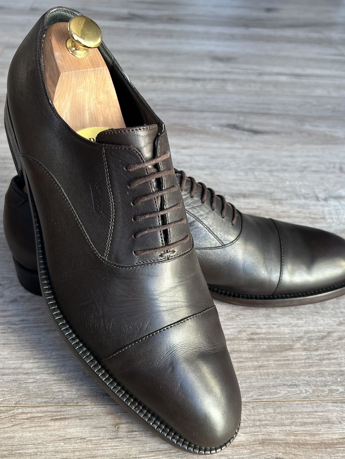 image of Gucci Shoes Lace Up Oxfords Brown Leather GG Logo, Men's (Size 12)