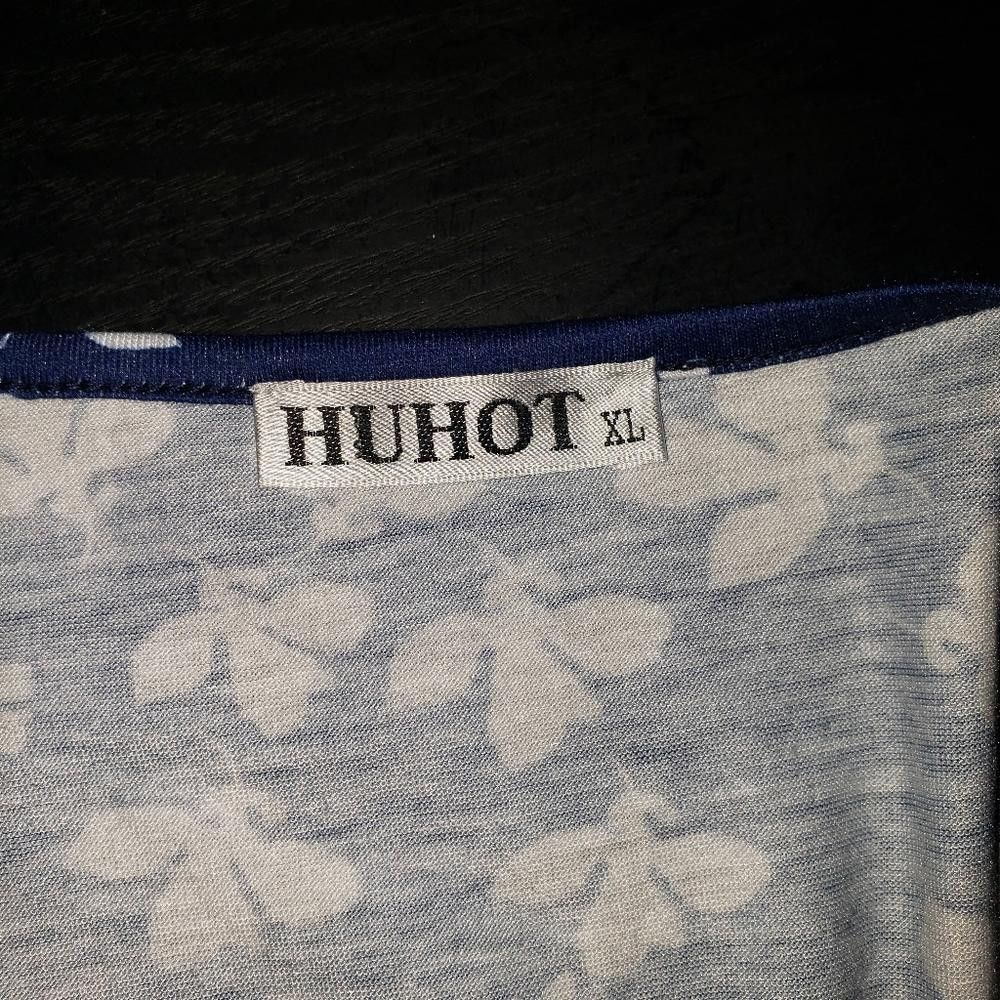 Designer CT508 Huhot Navy & White Floral Fake Wrap Dress XL Size XL / US 12-14 / IT 48-50 - 4 Thumbnail