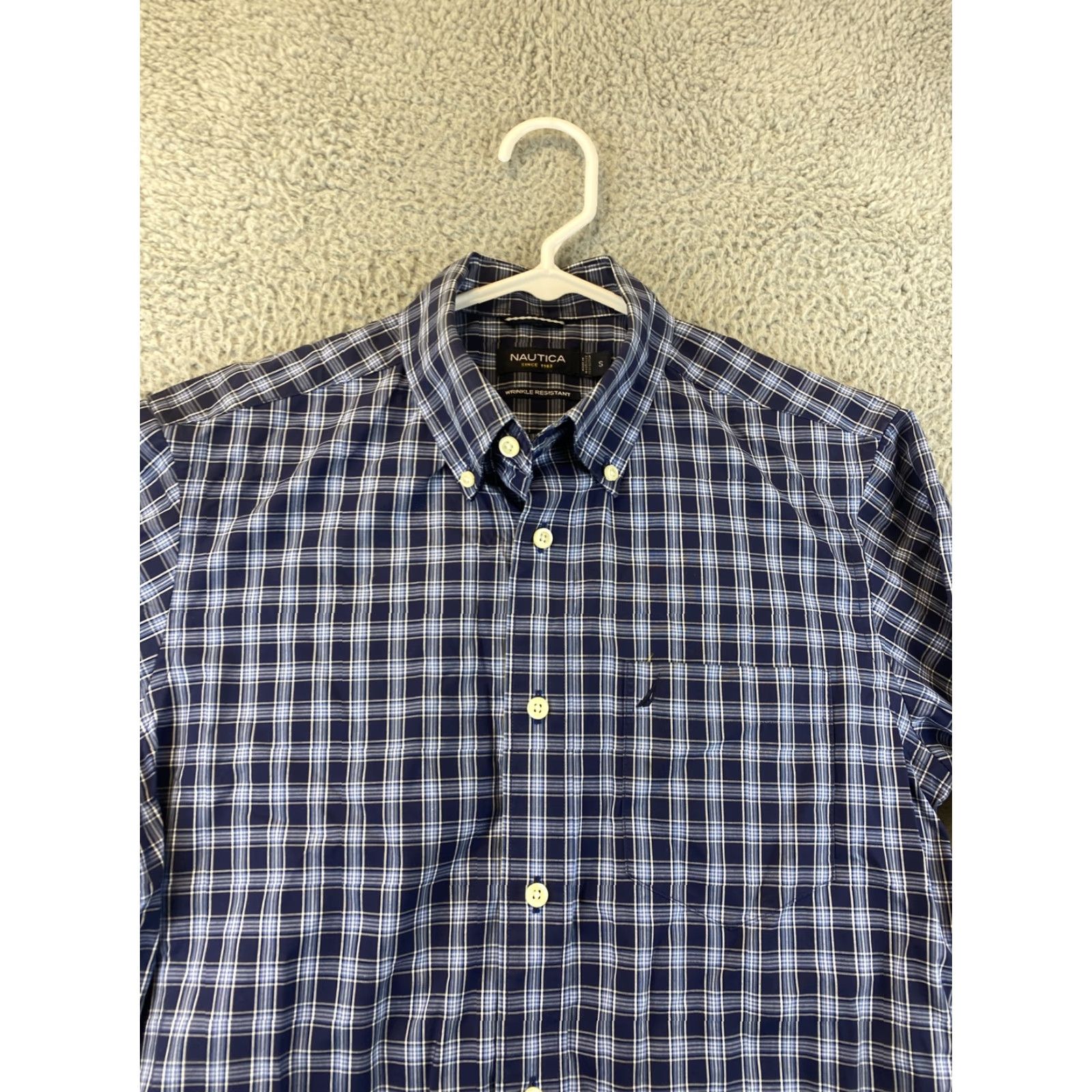 Nautica Nautica Dress Shirt Men Blue Cotton Long Sleeve Small S Check 14.5 Point Collar Barrel Cuff Regular Size Country-Region of Manufacture: China Size 36R - 4 Thumbnail