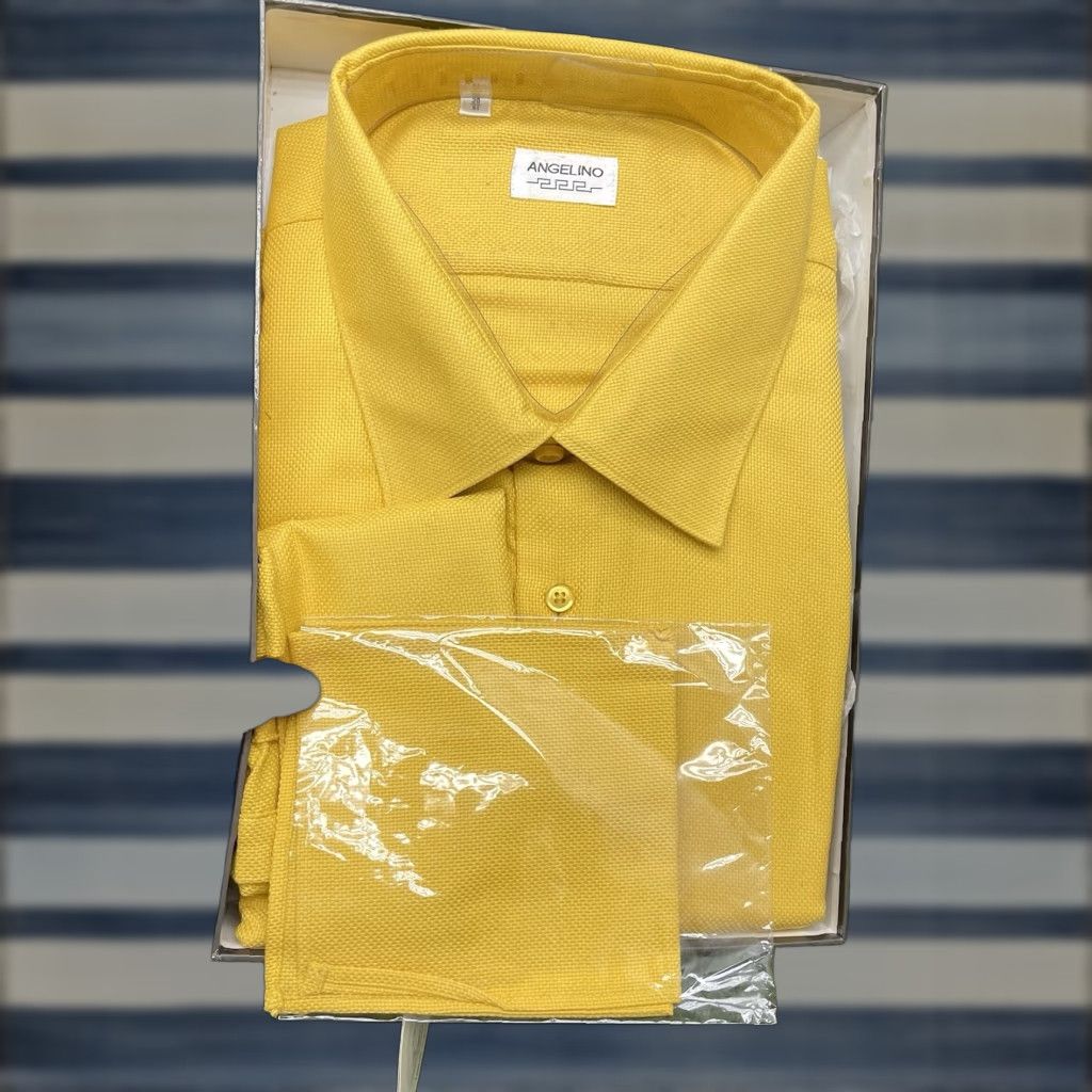 Vintage Angelino Button-Down Shirt Mens 20 Long Sleeve Cotton Italy Tie Pocket Square Gold Size US XXL / EU 58 / 5 - 1 Thumbnail