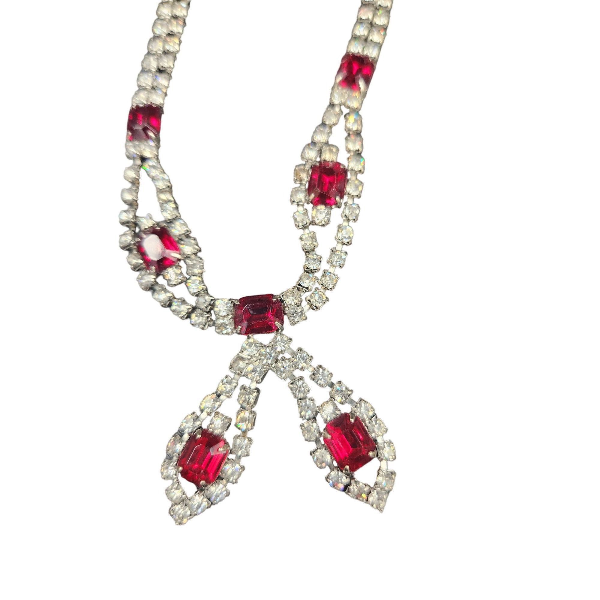 Other Red Rhinestone & Crystal choker adjustable necklace. Size ONE SIZE - 2 Thumbnail