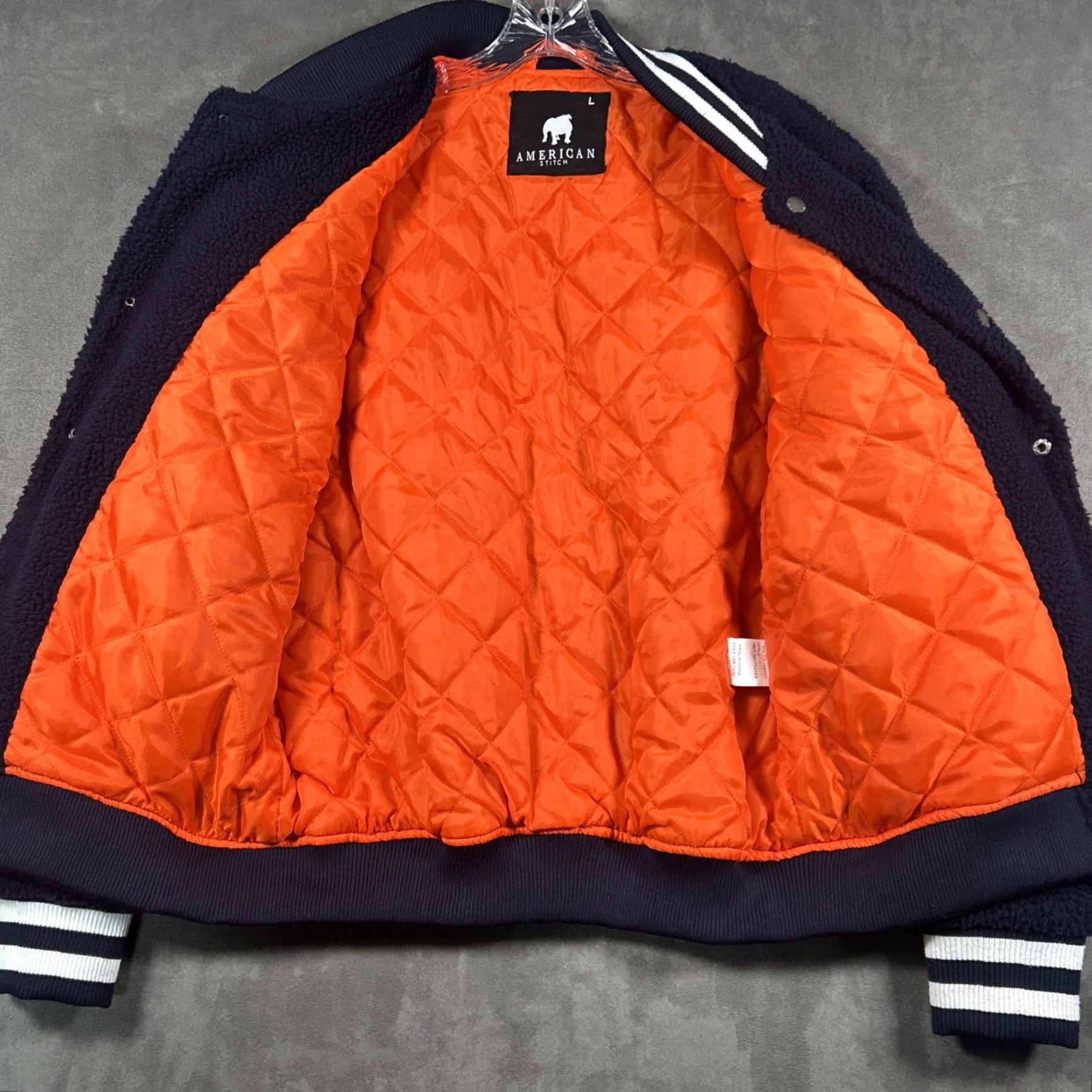 Vintage American Stitch Bomber Jacket Blue Mens M Quilted Lining Stand-Up Collar Full Zip Pockets Insulated Lined Polyester Jacket Size US M / EU 48-50 / 2 - 3 Thumbnail