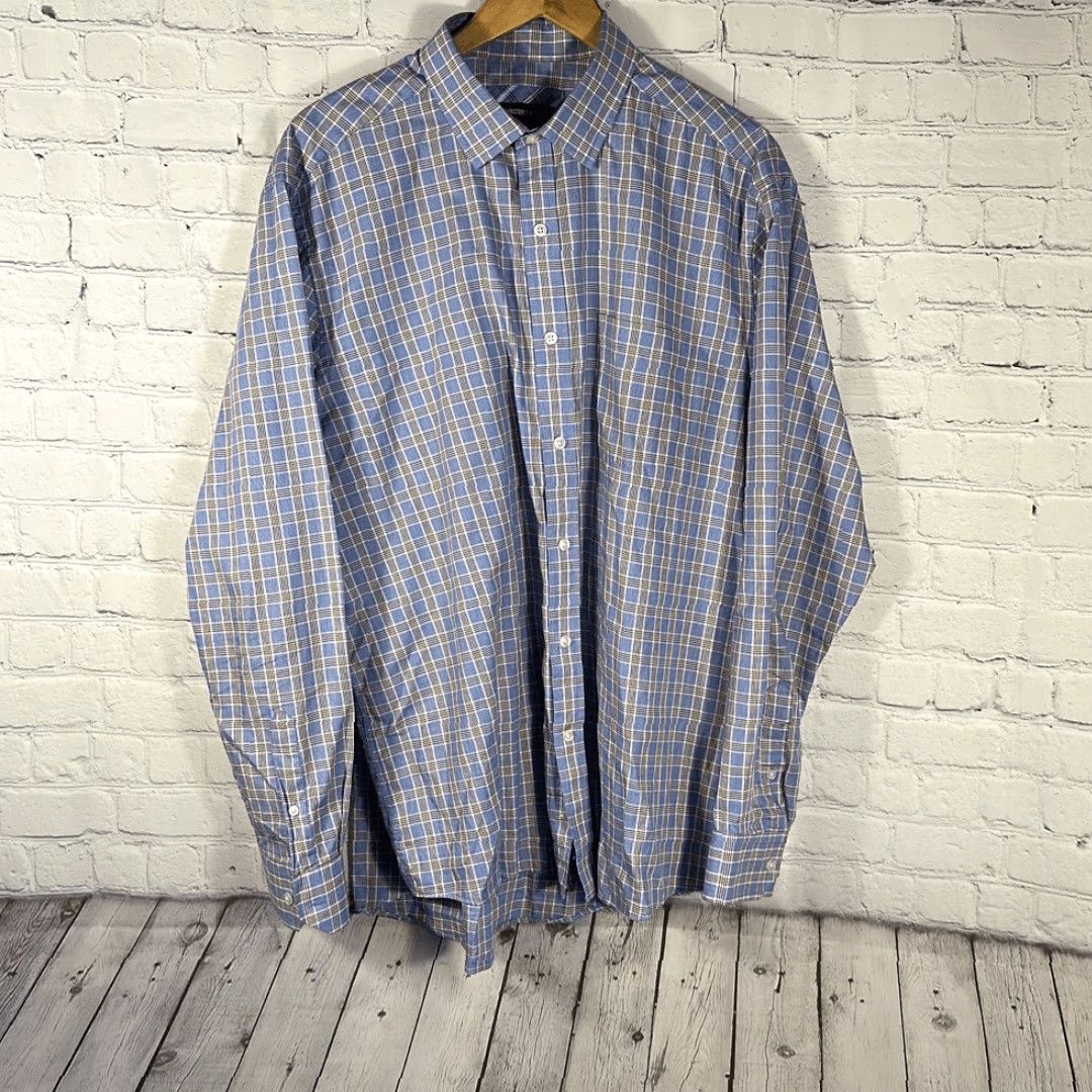 Johnston & Murphy Johnston & Murphy Plaid Button-Down Shirt XL Cotton Blue Multicolor Men Regular Long Sleeve Size US XL / EU 56 / 4 - 2 Thumbnail