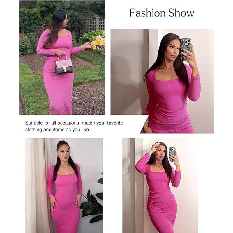 Other Long Sleeve Midi Dress Bodycon Party Dress Shapewear Size XL / US 12-14 / IT 48-50 - 2 Thumbnail