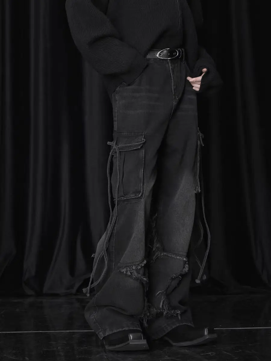 Japanese Brand × Jean Vintage Raw Hem Design Wide Leg Baggy Jeans Size US 34 / EU 50 - 2 Thumbnail