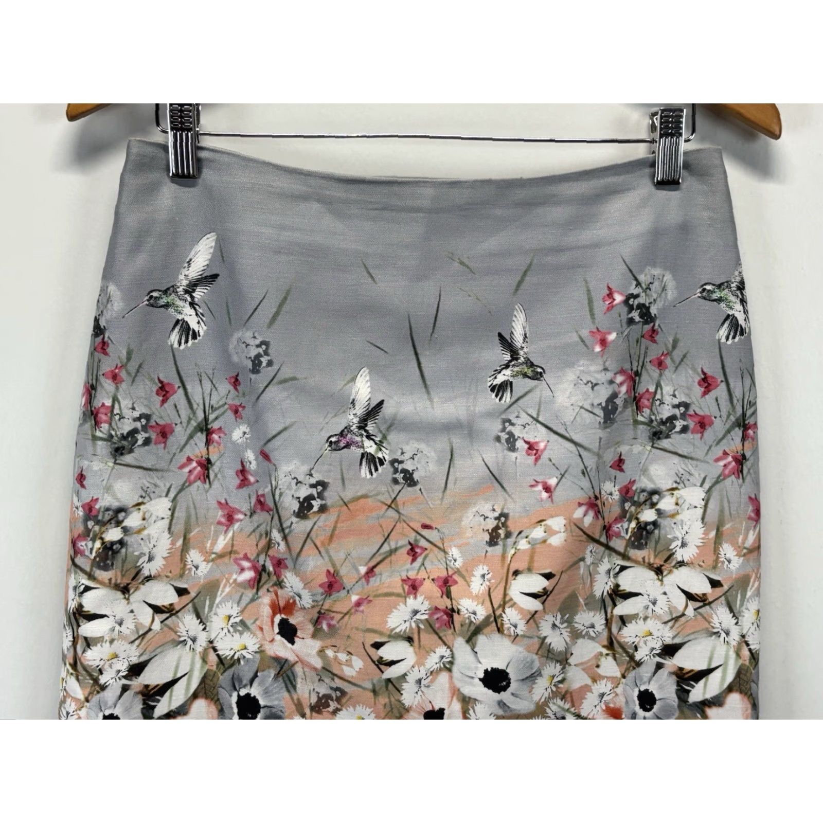 Talbots TALBOTS Floral Hummingbirds Linen Blend Skirt Size 6 Pink Lined Women's Size 28" / US 6 / IT 42 - 2 Thumbnail