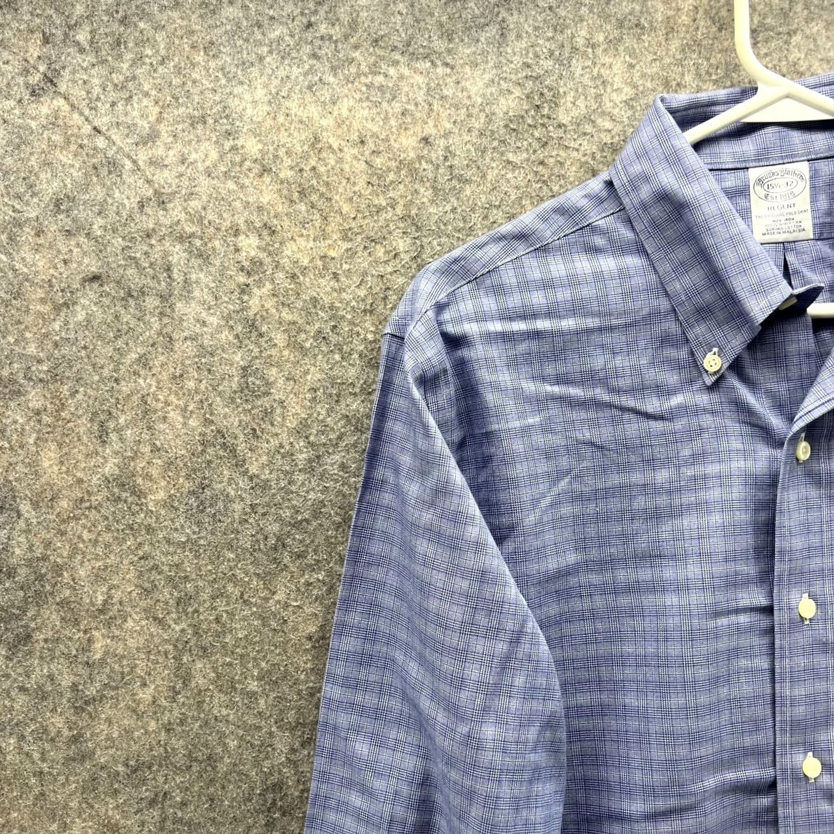 Brooks Brothers Brooks Brothers Shirt Men 15.5 32 Glen Check Blue Button-Down Regent Non Iron Shirt Size US L / EU 52-54 / 3 - 3 Thumbnail