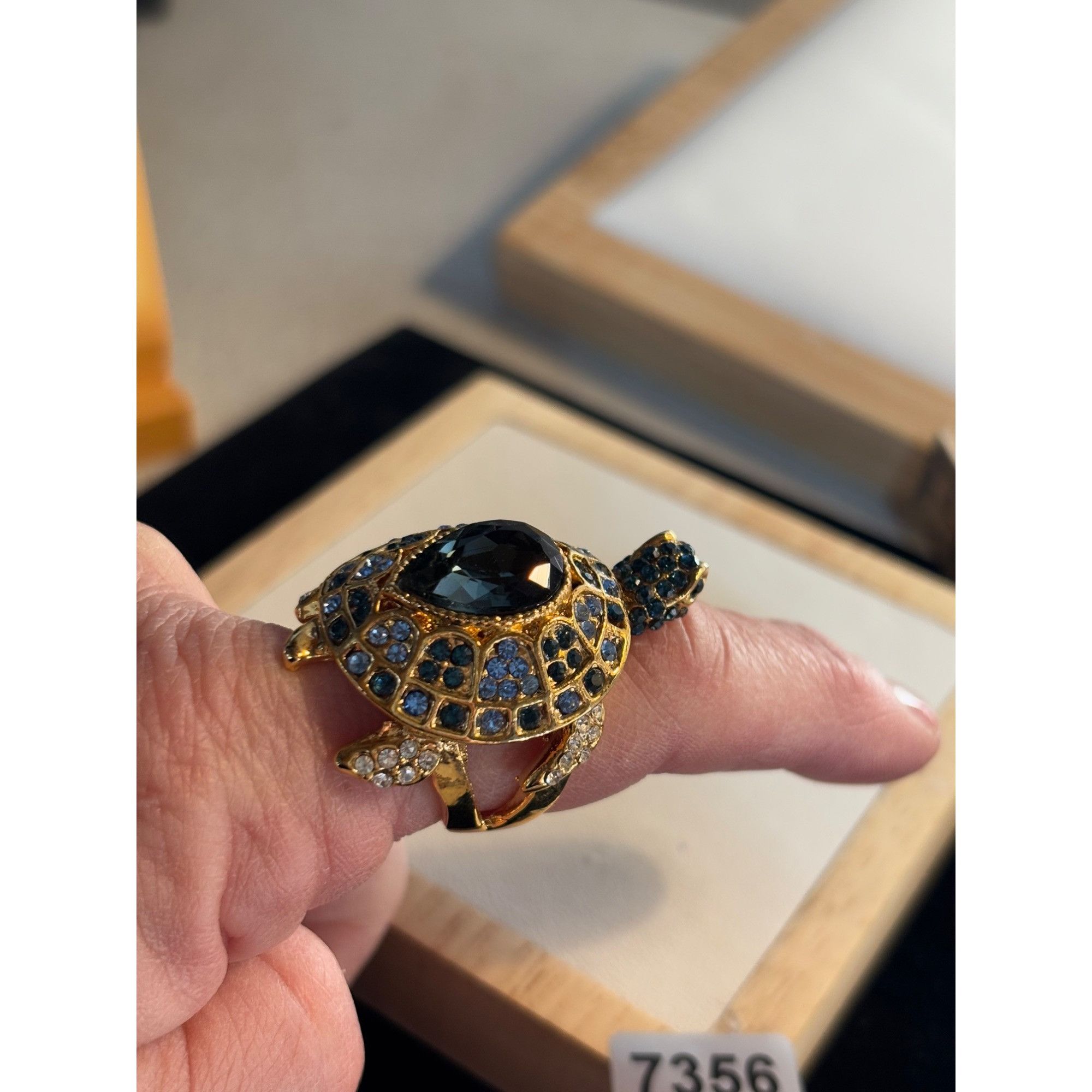 Other Gold Turtle Ring With Blue & Clear Crystals Adjustable Size Size ONE SIZE - 10 Thumbnail