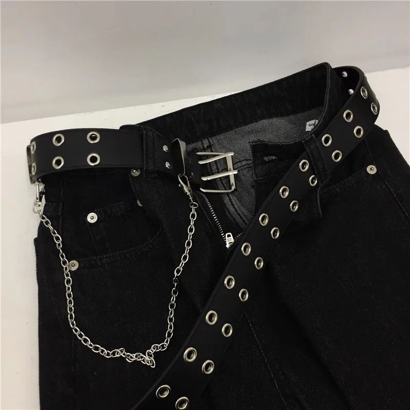 Jewelry Double Pin Buckle Style Belt With Chain Size ONE SIZE - 6 Thumbnail