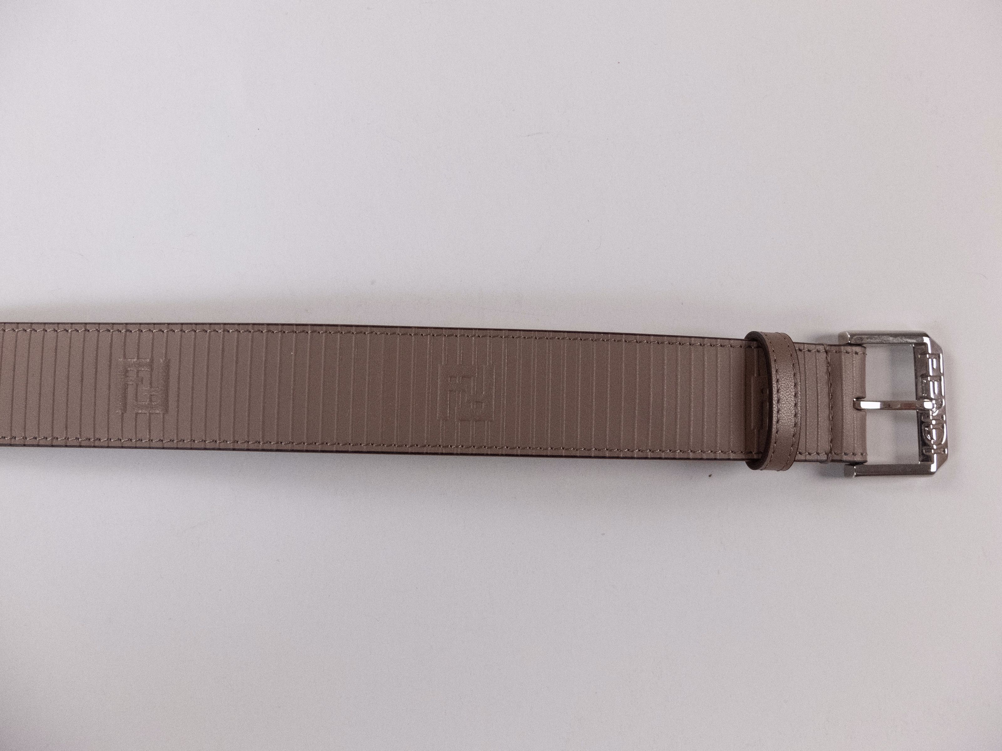 Fendi FENDI Edge dark beige FF logo embossed leather belt 90 / 36 Size 34 - 2 Thumbnail