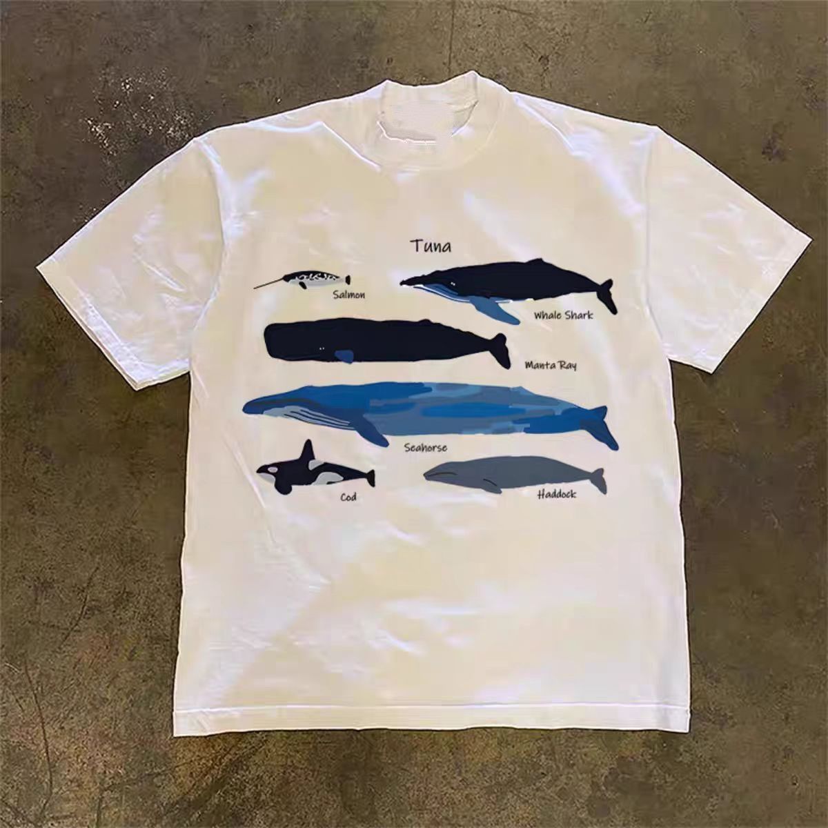 Vintage Whale pattern casual vintage cotton t-shirt Size US M / EU 48-50 / 2 - 1 Thumbnail