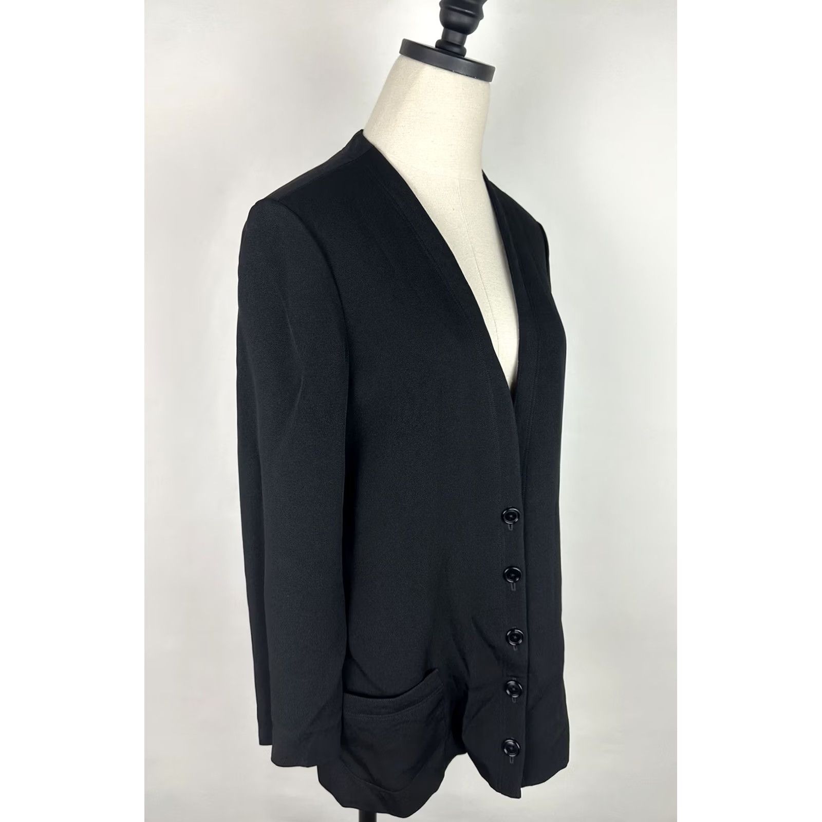 Anne Klein VINTAGE Anne Klein Jacket Womens S Black Rayon Crepe Short Sleeve Button Front 80s Preppy Retro Bohemian - Mens? Size S / US 4 / IT 40 - 7 Thumbnail
