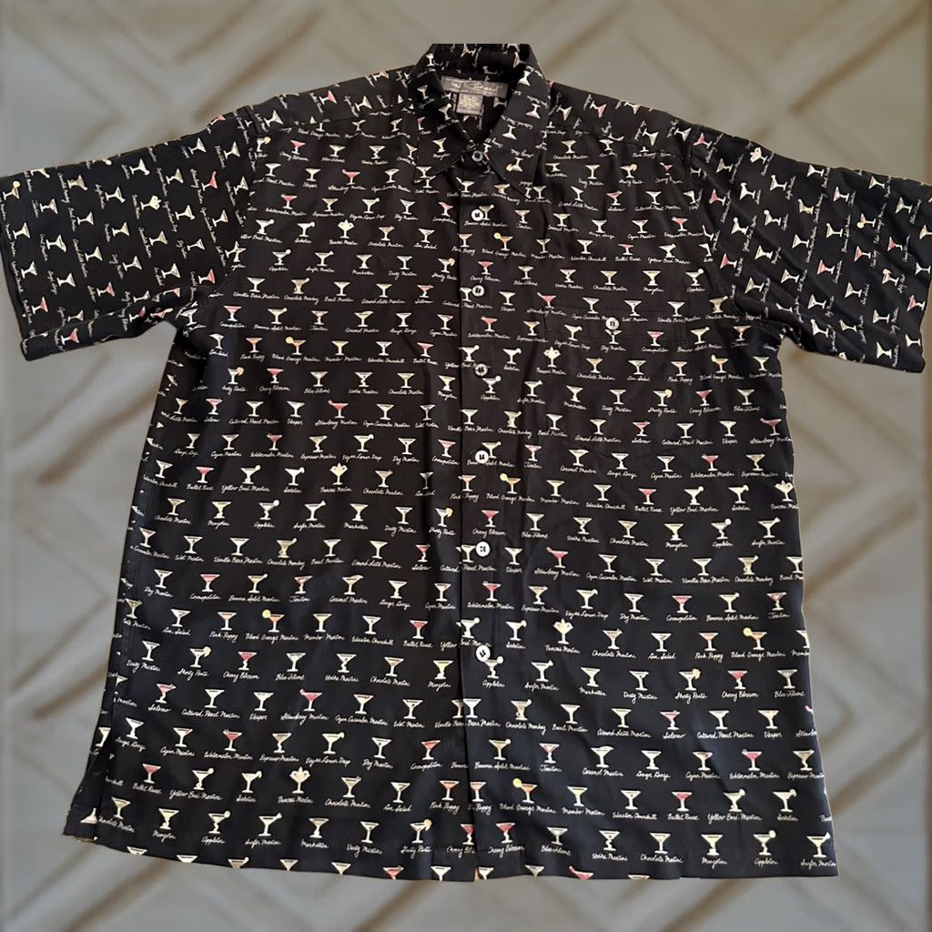 Tori Richard Tori Richard Martini Glass 100% Silk Shirt Medium Black Button-Up Pocketed Mens Silk Shirt Size US M / EU 48-50 / 2 - 1 Thumbnail