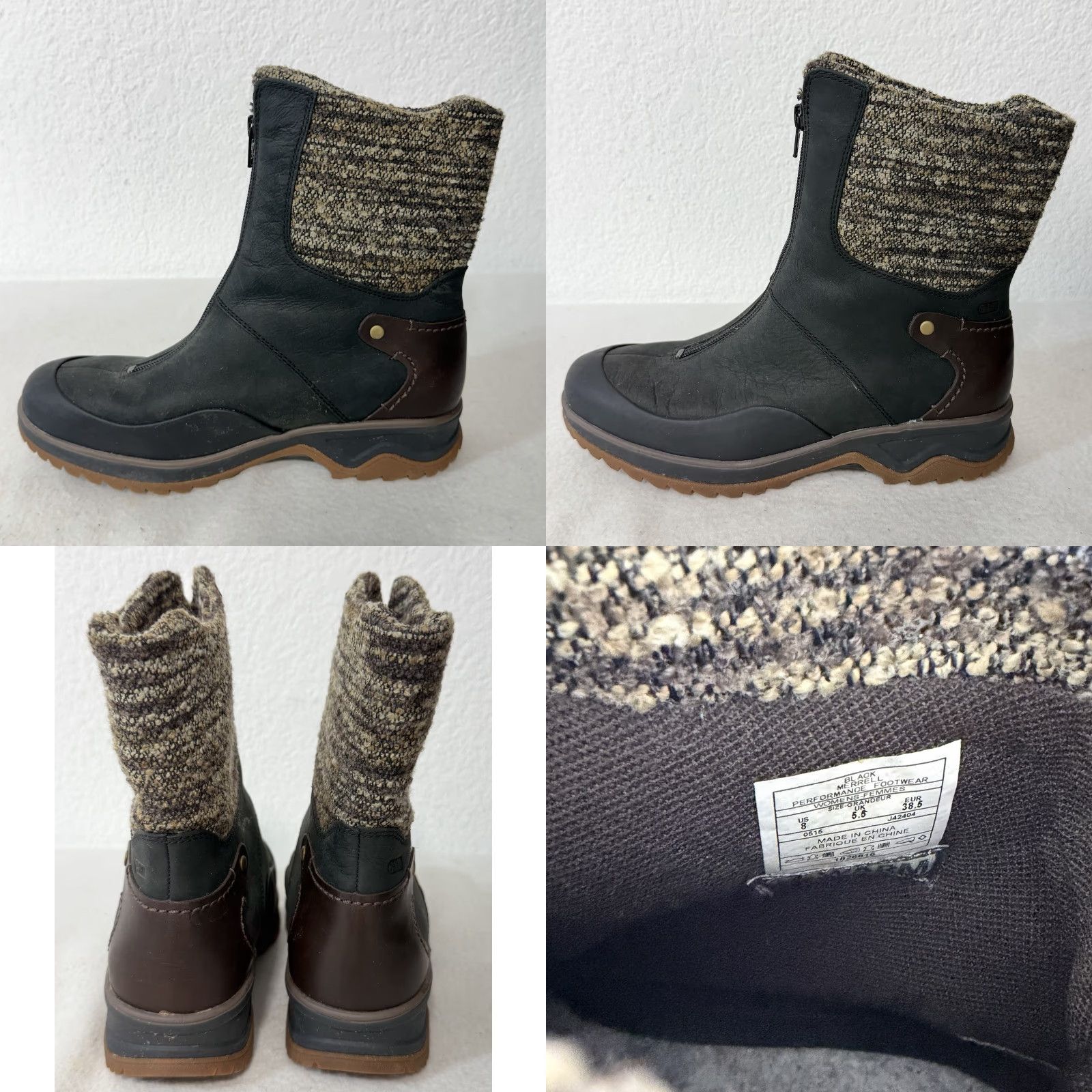 Merrell VINTAGE Merrell Women's ZipOn Warm Winter Boots Eventyr Bond Black Leather Size US 8 Size US 8 / IT 38 - 8 Thumbnail