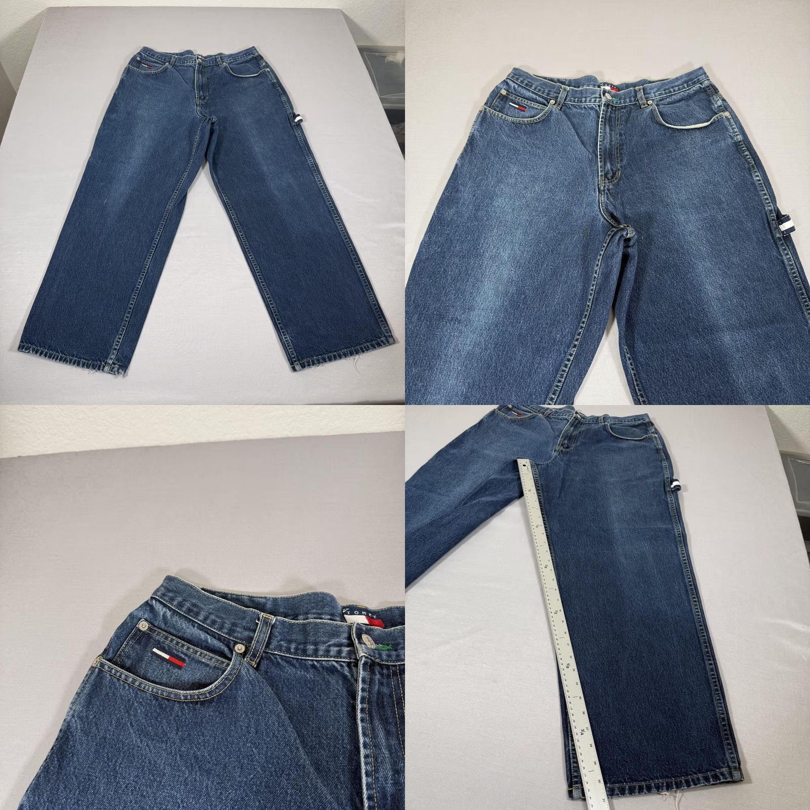 Denime VINTAGE Tommy Jeans Jeans Men 36x32 Blue Carpenter Baggy 90s Wide-Leg Distressed Denim Size US 36 / EU 52 - 8 Thumbnail