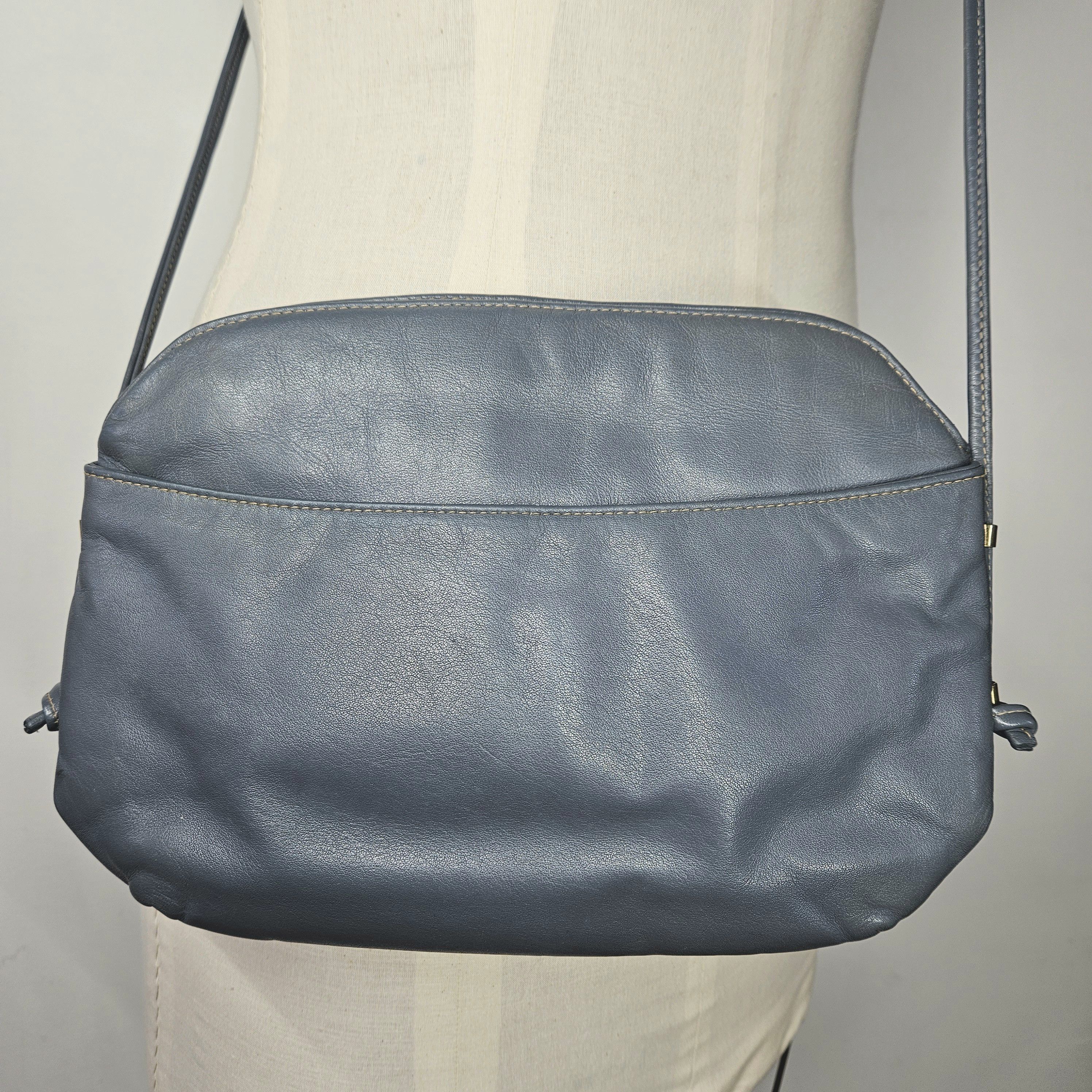 Other Crossbody 11x7.5" Bag Vintage Leather Blue Grey Purse Zipper Size ONE SIZE - 4 Thumbnail
