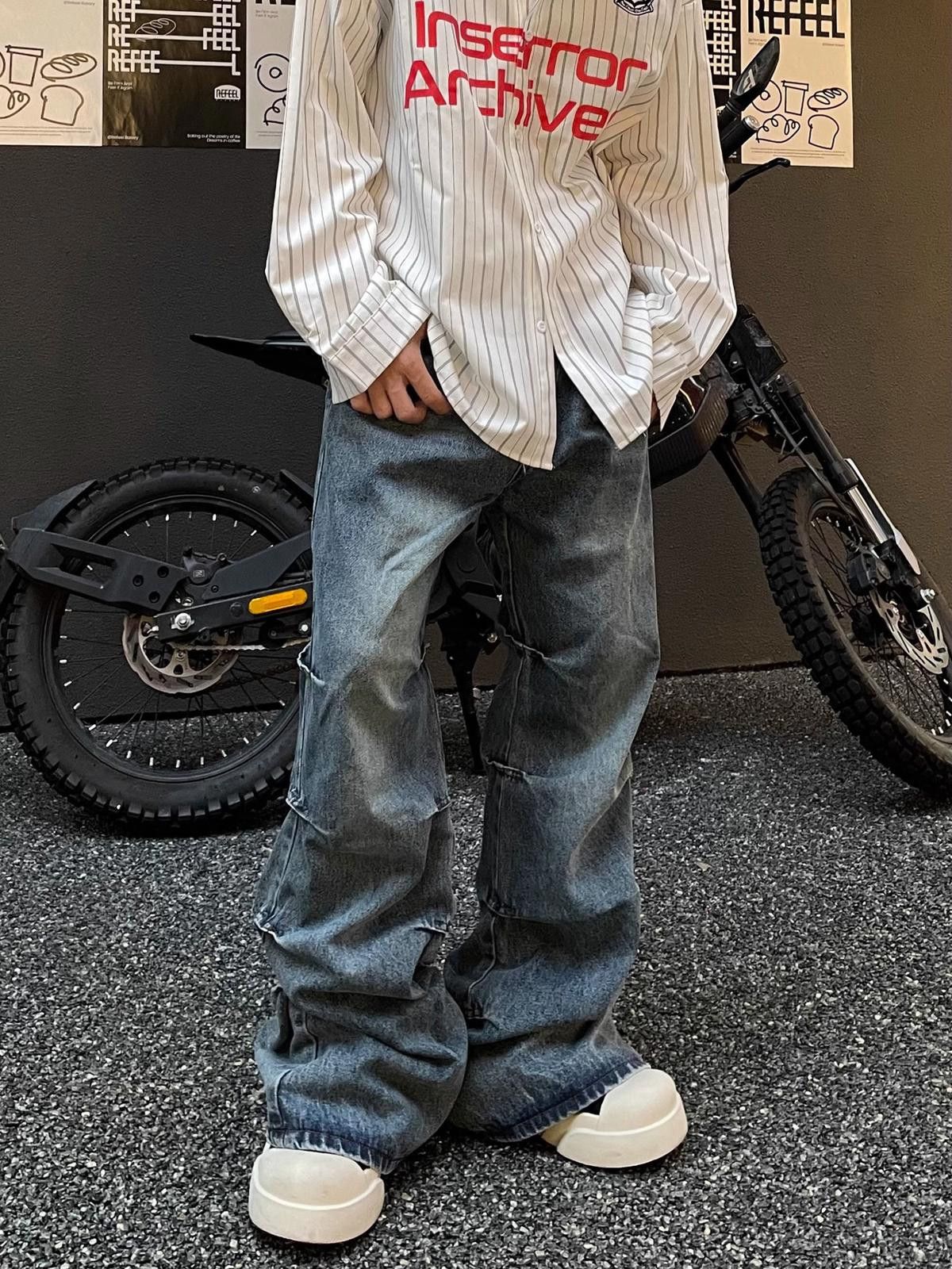 Japanese Brand Blue Wide Leg Pleated Denim Jeans Size US 32 / EU 48 - 6 Thumbnail