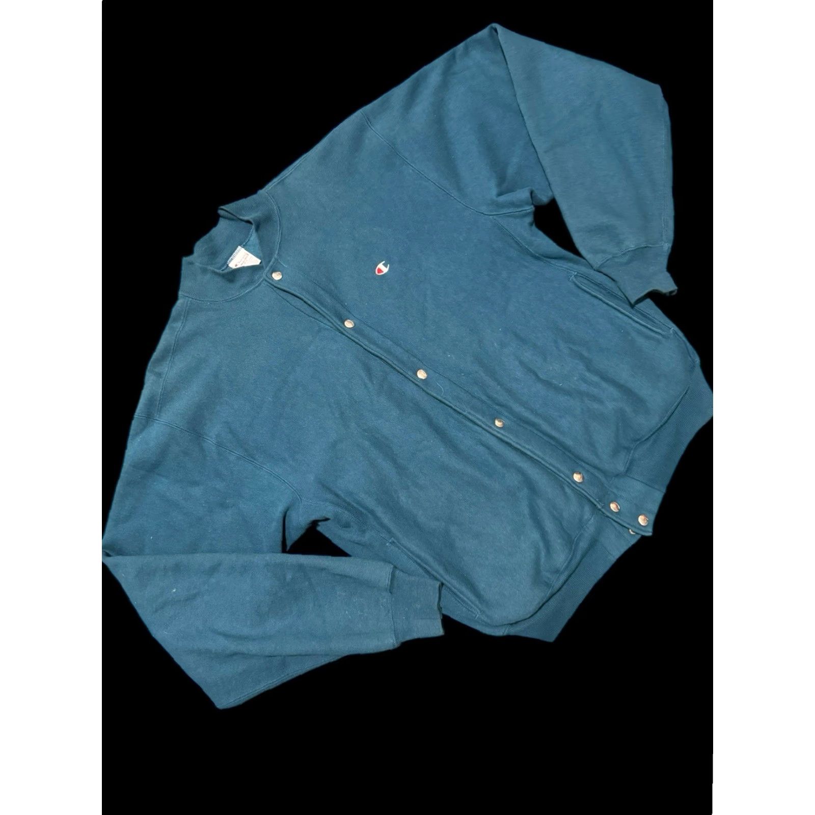 Champion VINTAGE Champion Reverse Weave Snap Front Cardigan Warm Up Jacket L/XL Teal 90s Mens Cardigan Snap Front Reversible Warm Up Jacket Size US L / EU 52-54 / 3 - 4 Thumbnail