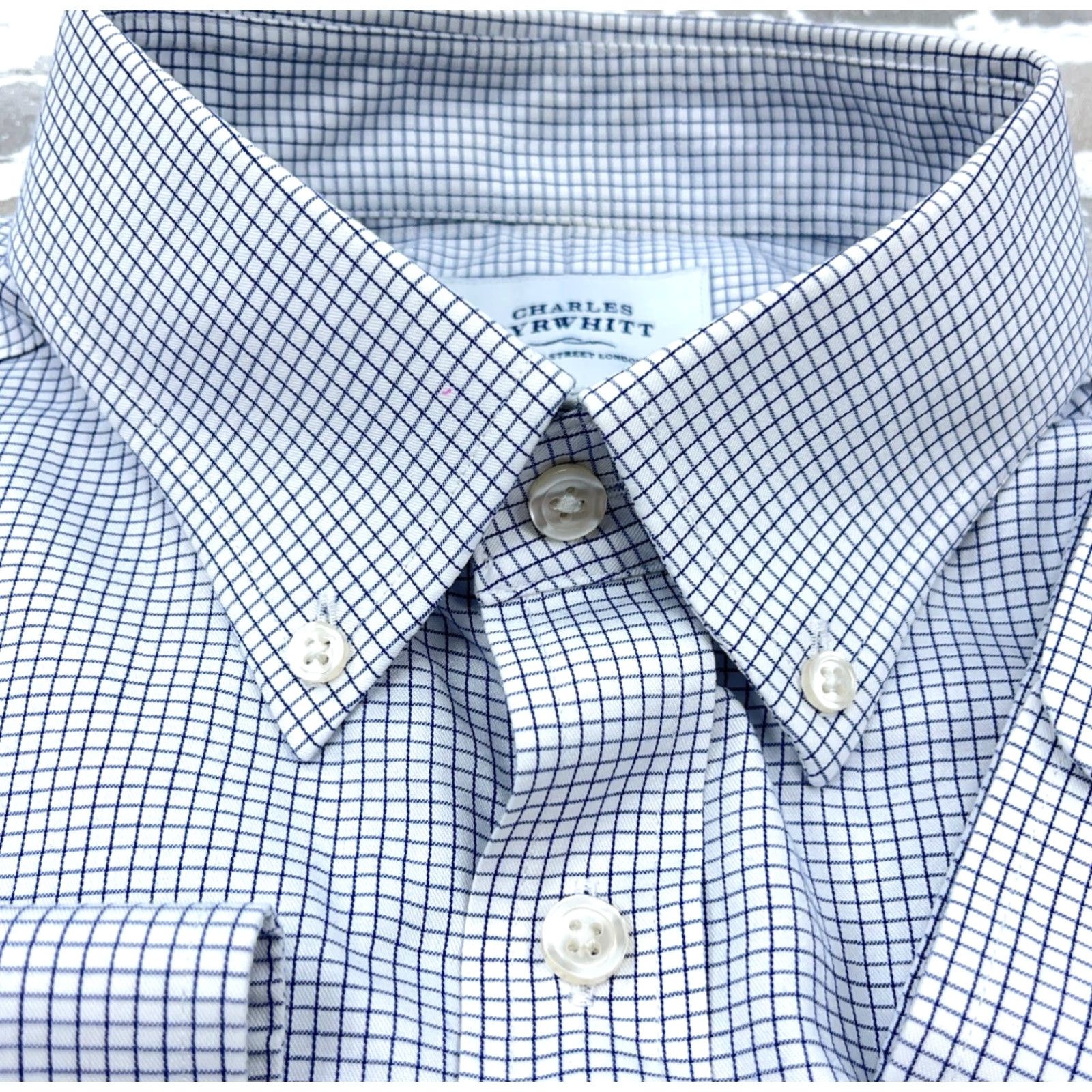 Charles Tyrwhitt Shirt Men 17 36 Blue White Classic Fit Button Up Dress  Grid XL
