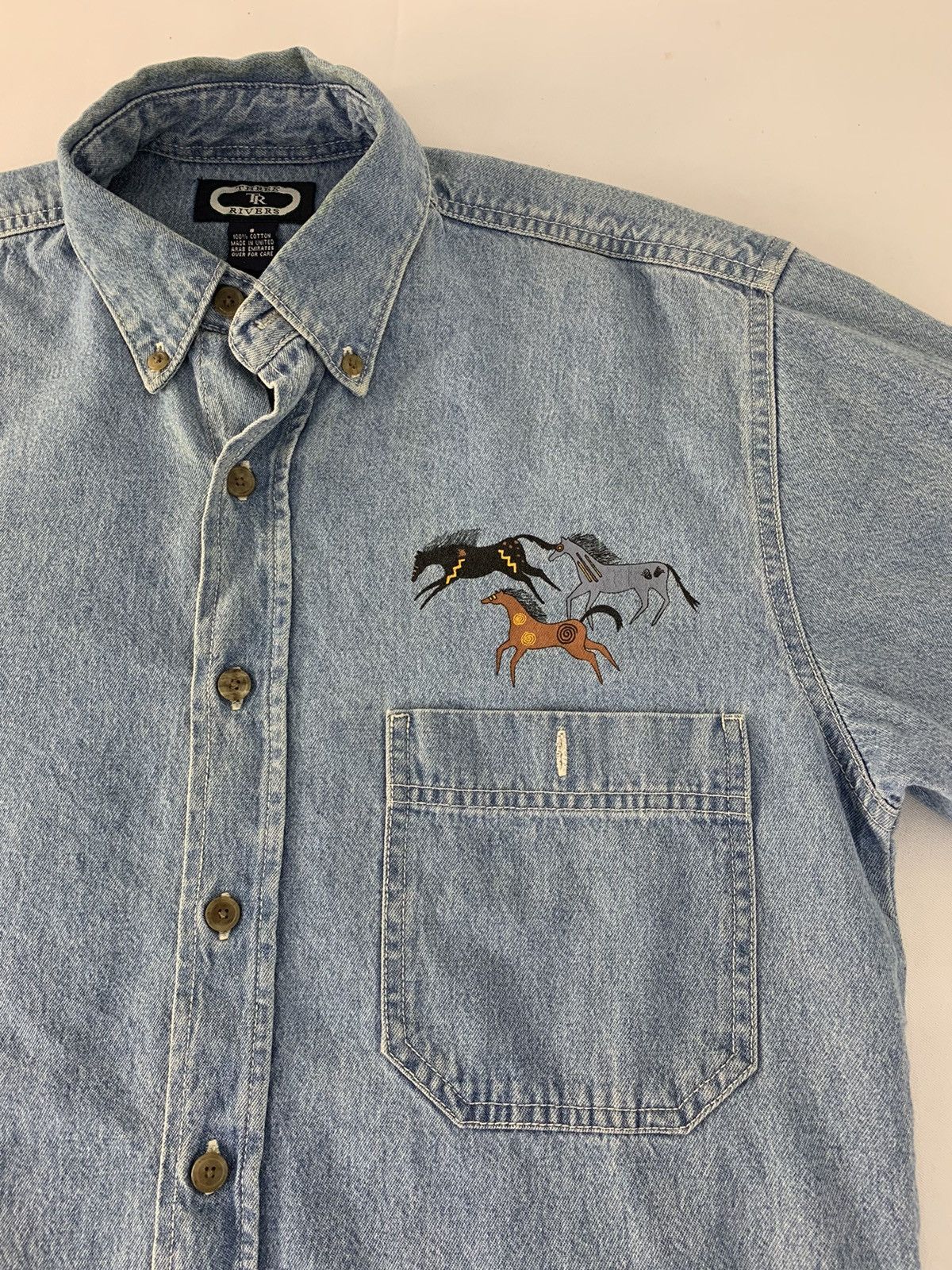 Japanese Brand TR Three Rivers Stampede Running Horse Chambray Longsleeve Size US M / EU 48-50 / 2 - 4 Thumbnail