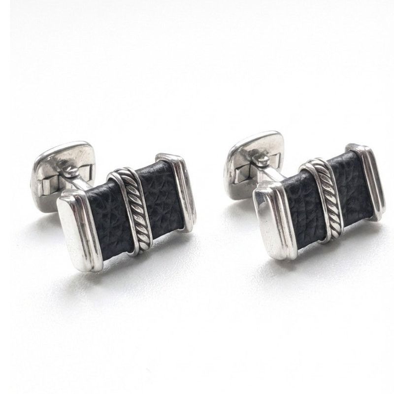 David Yurman David Yurman Leather & Sterling Silver 925 Cufflinks Size ONE SIZE - 3 Thumbnail