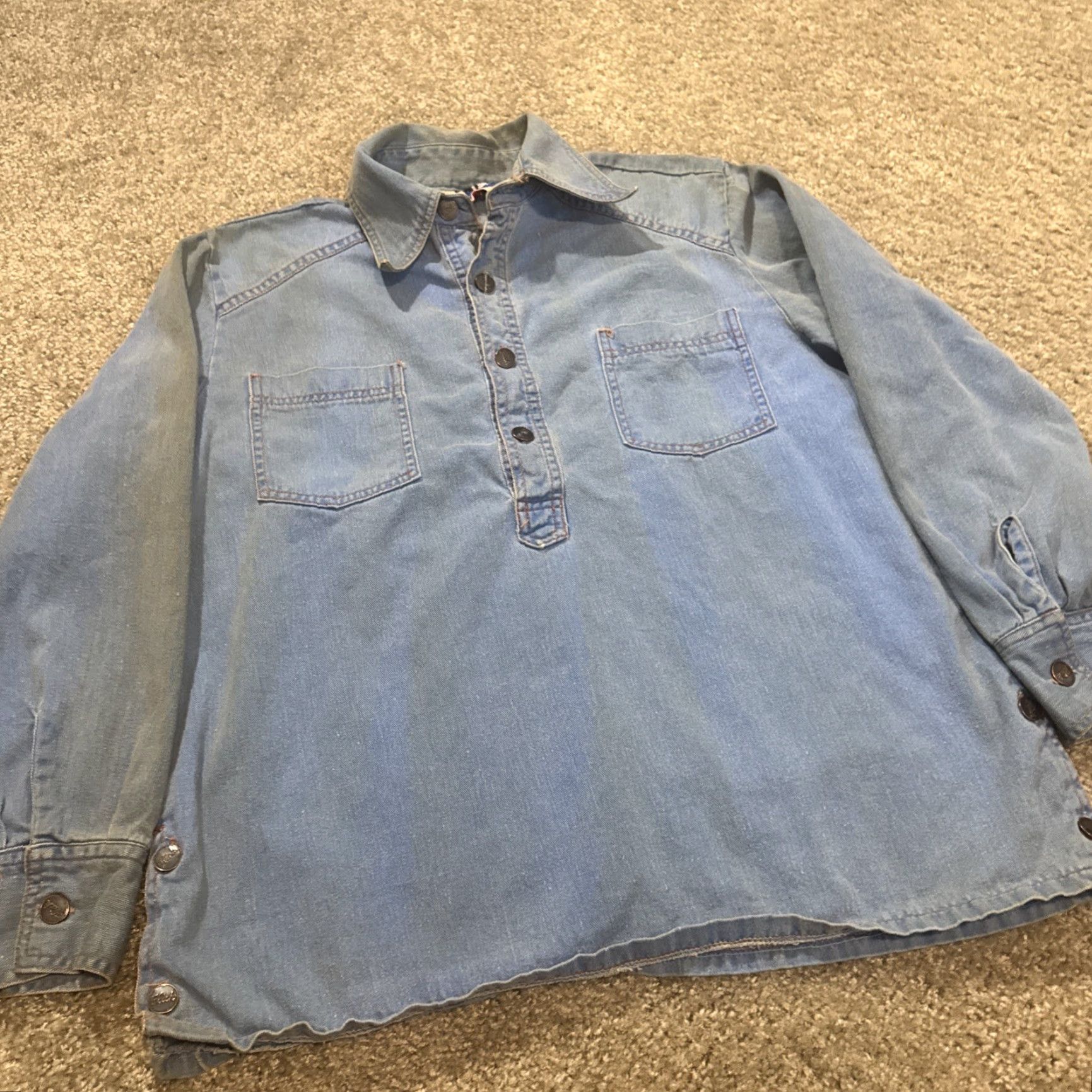 Denime VINTAGE The Flick 60s Denim Half Button Popover Blouse Shirt Women L Blue 60s Theme Size L / US 10 / IT 46 - 4 Thumbnail