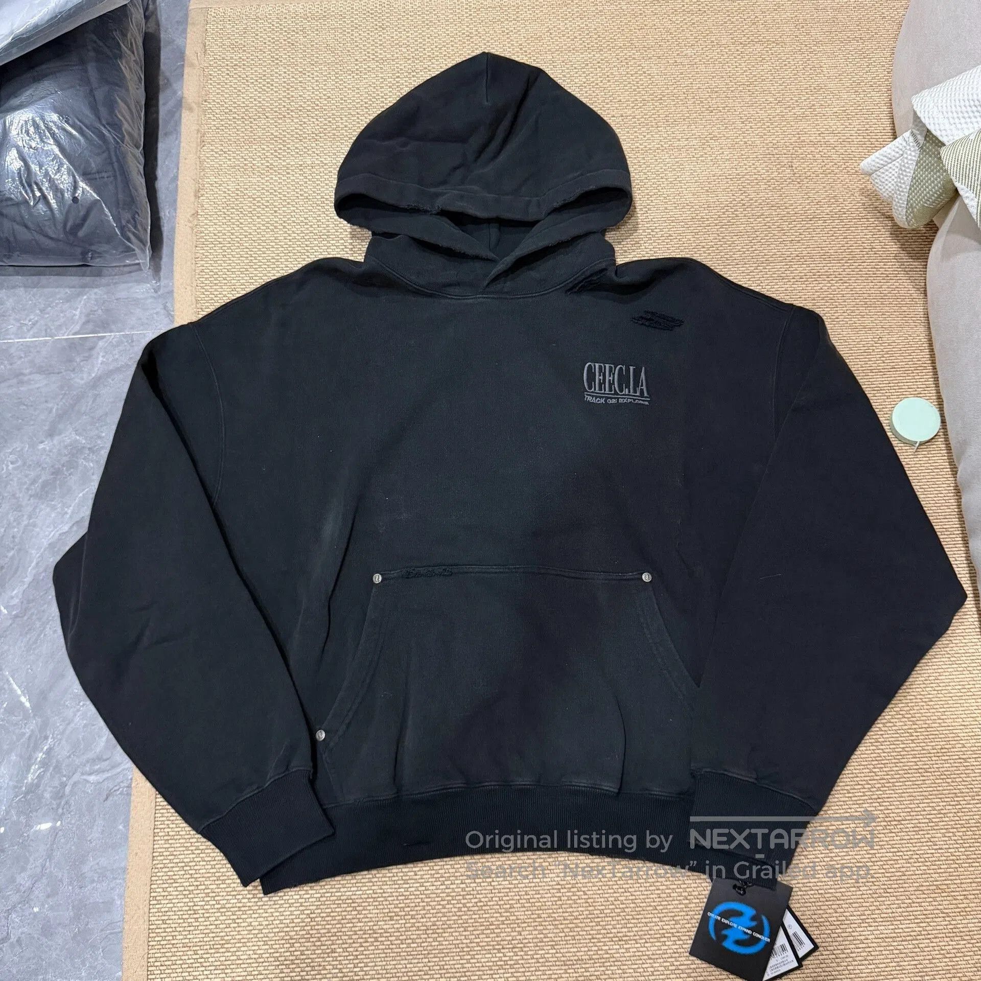 Vintage Black Distressed Embroidered Hoodie. Size US L / EU 52-54 / 3 - 1 Thumbnail
