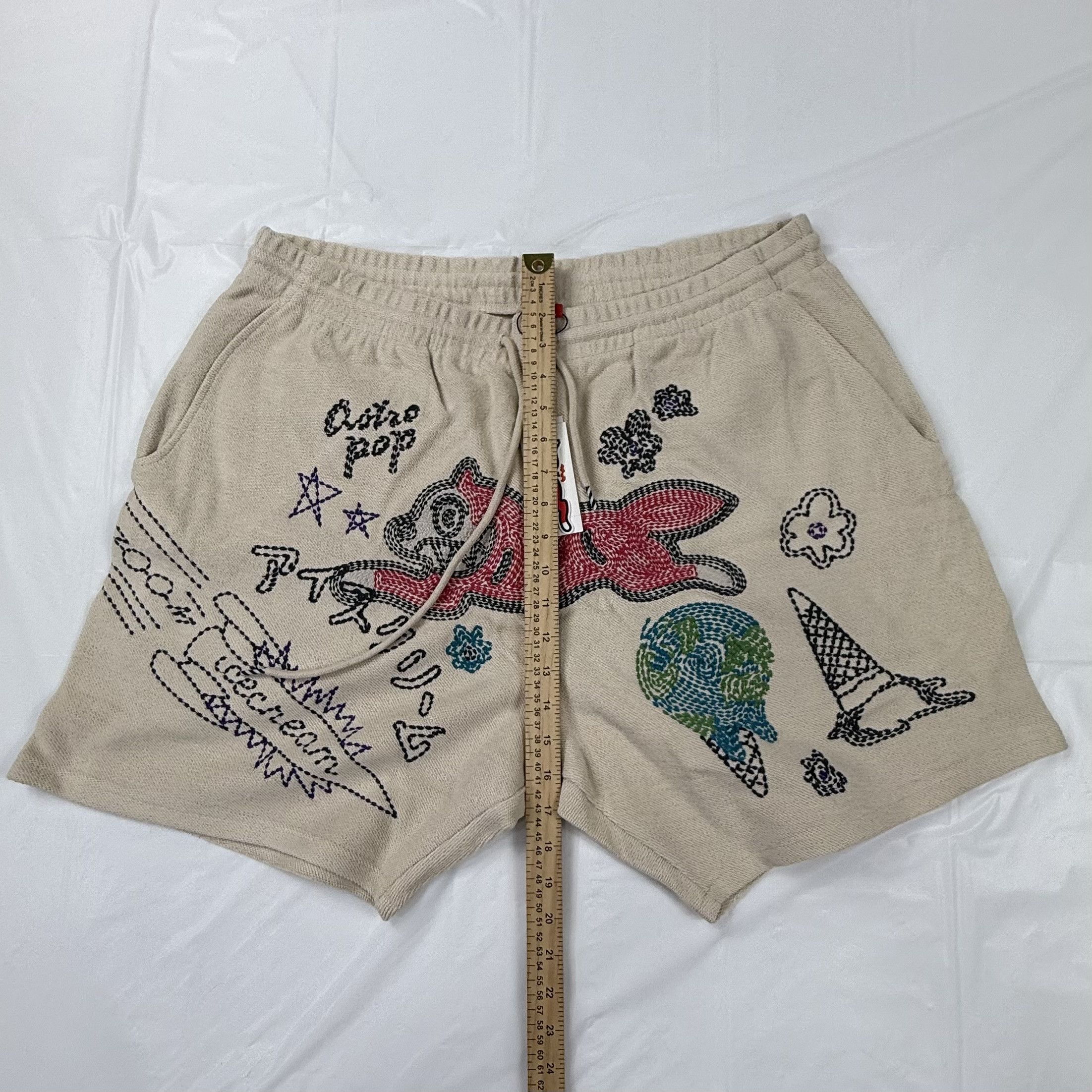 Icecream ICECREAM Astral Shorts Mens 3X Fog Beige Embroidered New Size US 40 / EU 56 - 6 Thumbnail