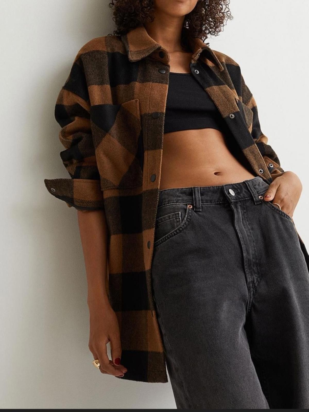 H&M H&M / Oversized Buffalo Plaid Shacket Jacket / Brown Black Size S / US 4 / IT 40 - 3 Thumbnail