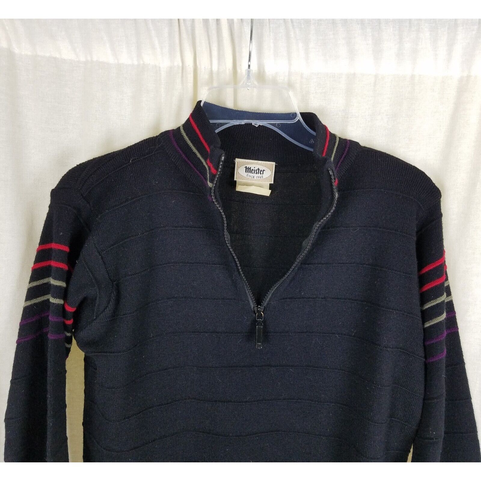 Meister Vtg Meister 1/4 Zip Striped Ribbed Wool Knit Ski Sweater S Size US S / EU 44-46 / 1 - 2 Thumbnail