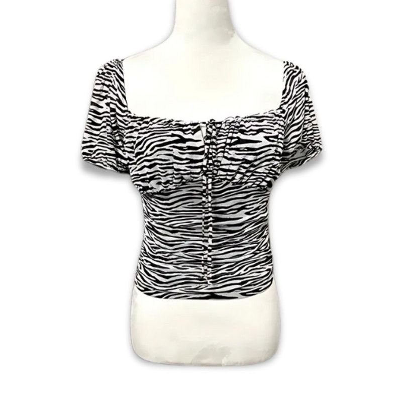 Other Elodie Puff Blouse Animal Print Square Neck Black & White M Size M / US 6-8 / IT 42-44 - 1 Thumbnail