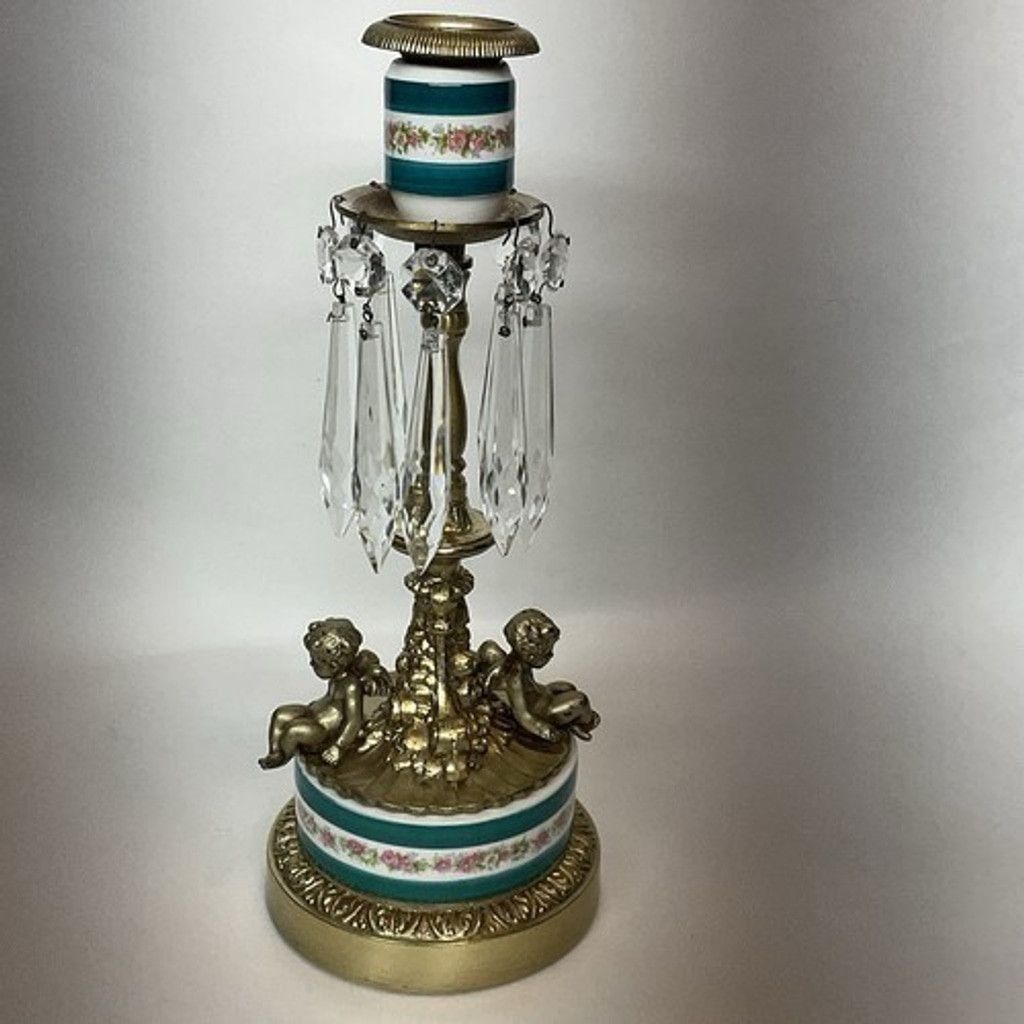 The Unbranded Brand VTG Ormolu Brass Cherub Candle Holder Crystal Prism Base Size ONE SIZE - 13 Thumbnail