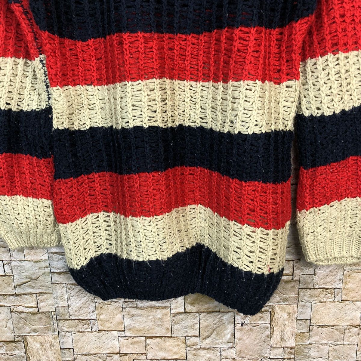 Homespun Knitwear Clumzy Stripe Red crochet meshnet vintage Knitwear #A489 Size M / US 6-8 / IT 42-44 - 6 Thumbnail