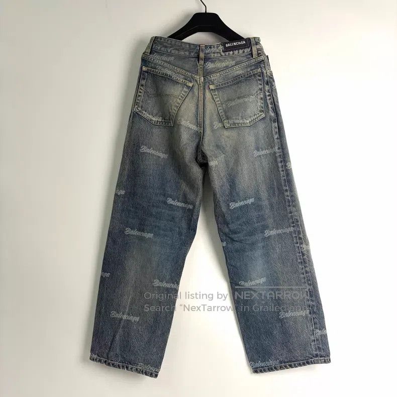 Balenciaga Balenciaga Logo Printed Loose Fit Denim Pants Size US 26 / EU 42 - 2 Thumbnail