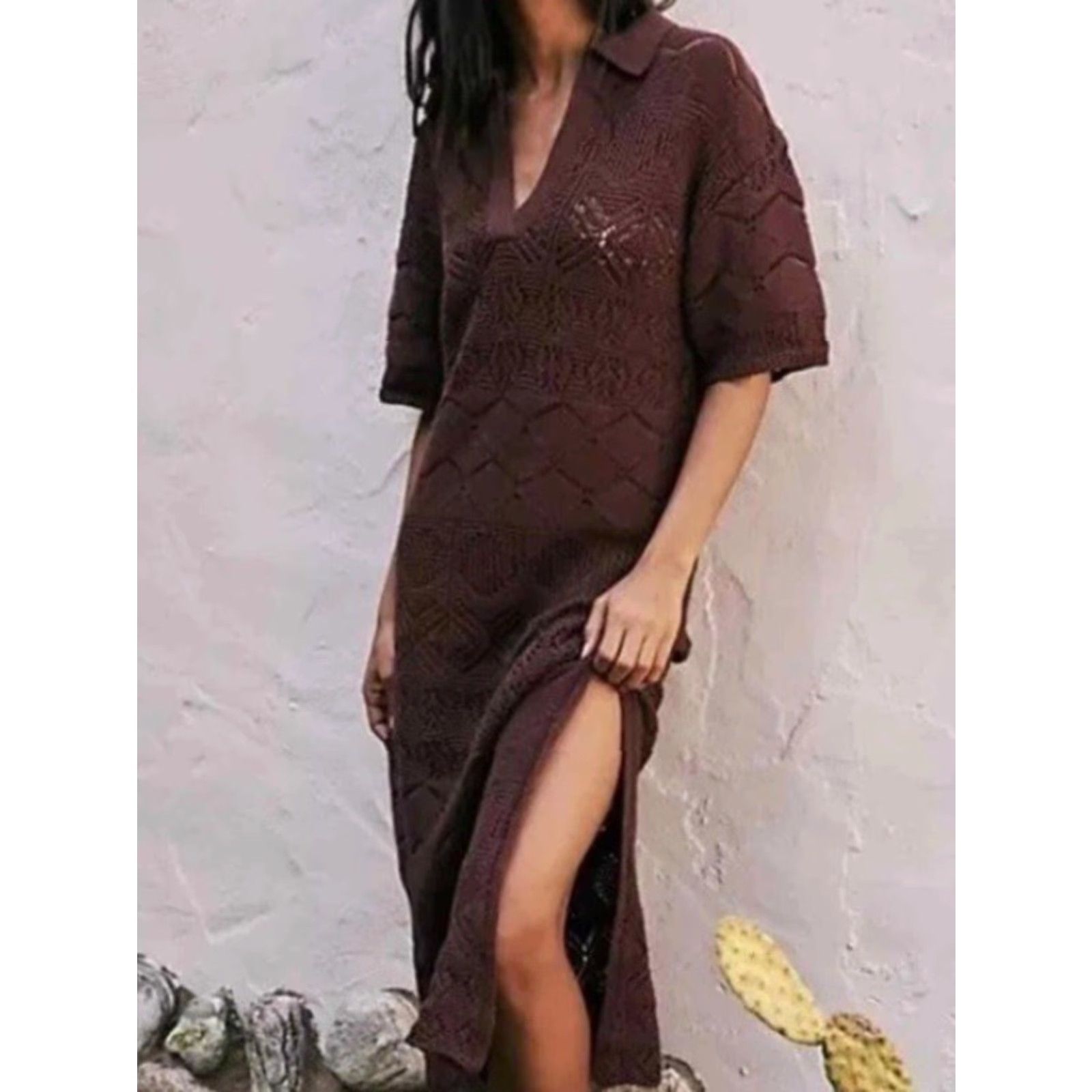 Free People VINTAGE Free People Beach Islamorada Maxi Crochet Dress Women Large Brown Cotton Summer Size L / US 10 / IT 46 - 2 Thumbnail