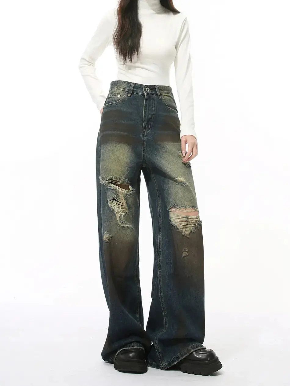 Japanese Brand Retro loose dirty dyed ripped jeans Size US 30 / EU 46 - 3 Thumbnail