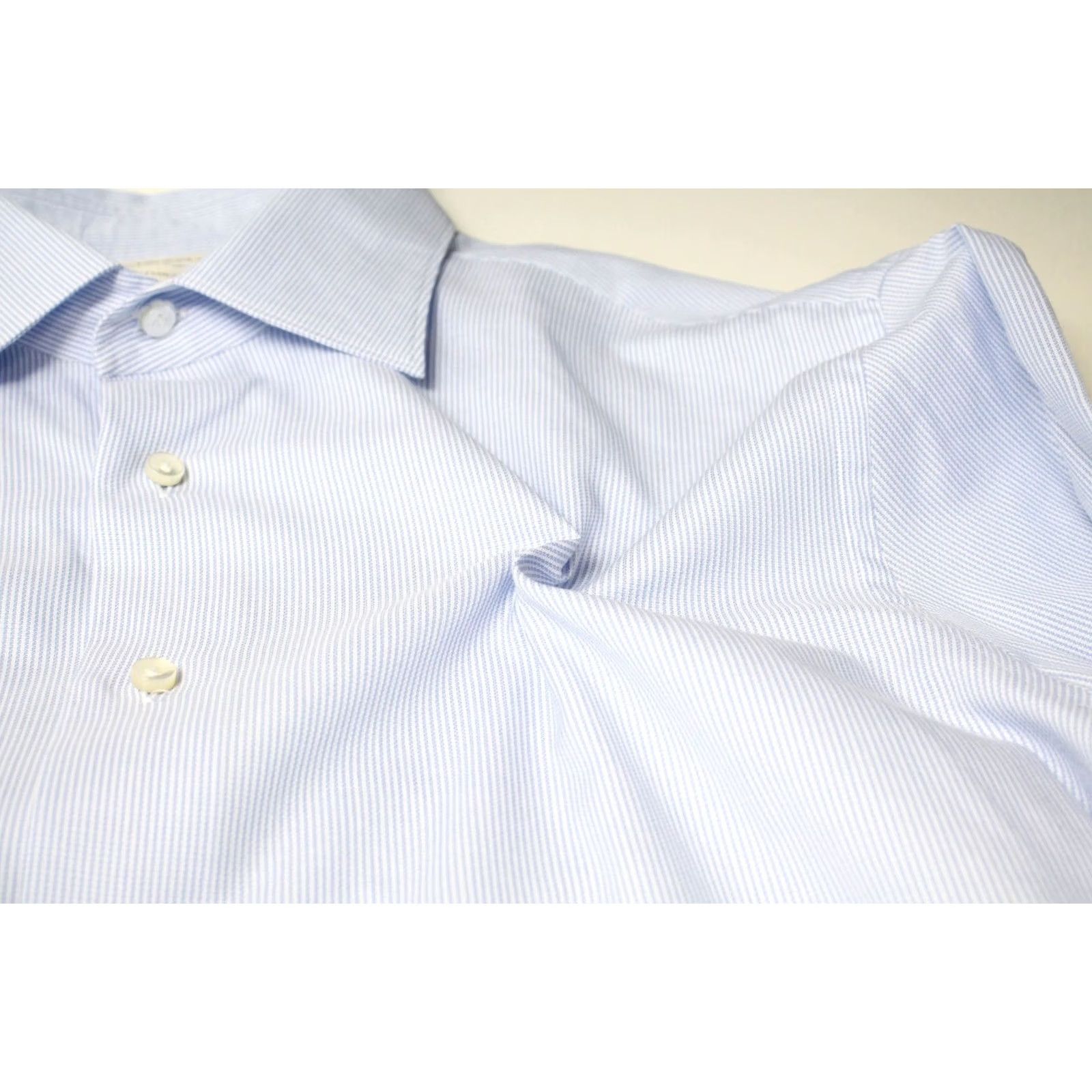 Suitsupply SUITSUPPLY Custom Made Slim Fit Formal Shirt Men's 41 / 16 Pinstripe Blue White Dress Shirt Slim Fit Men 41 / 16 Blue Pinstripe Suitsupply Shirt Mens Size 42R - 5 Thumbnail