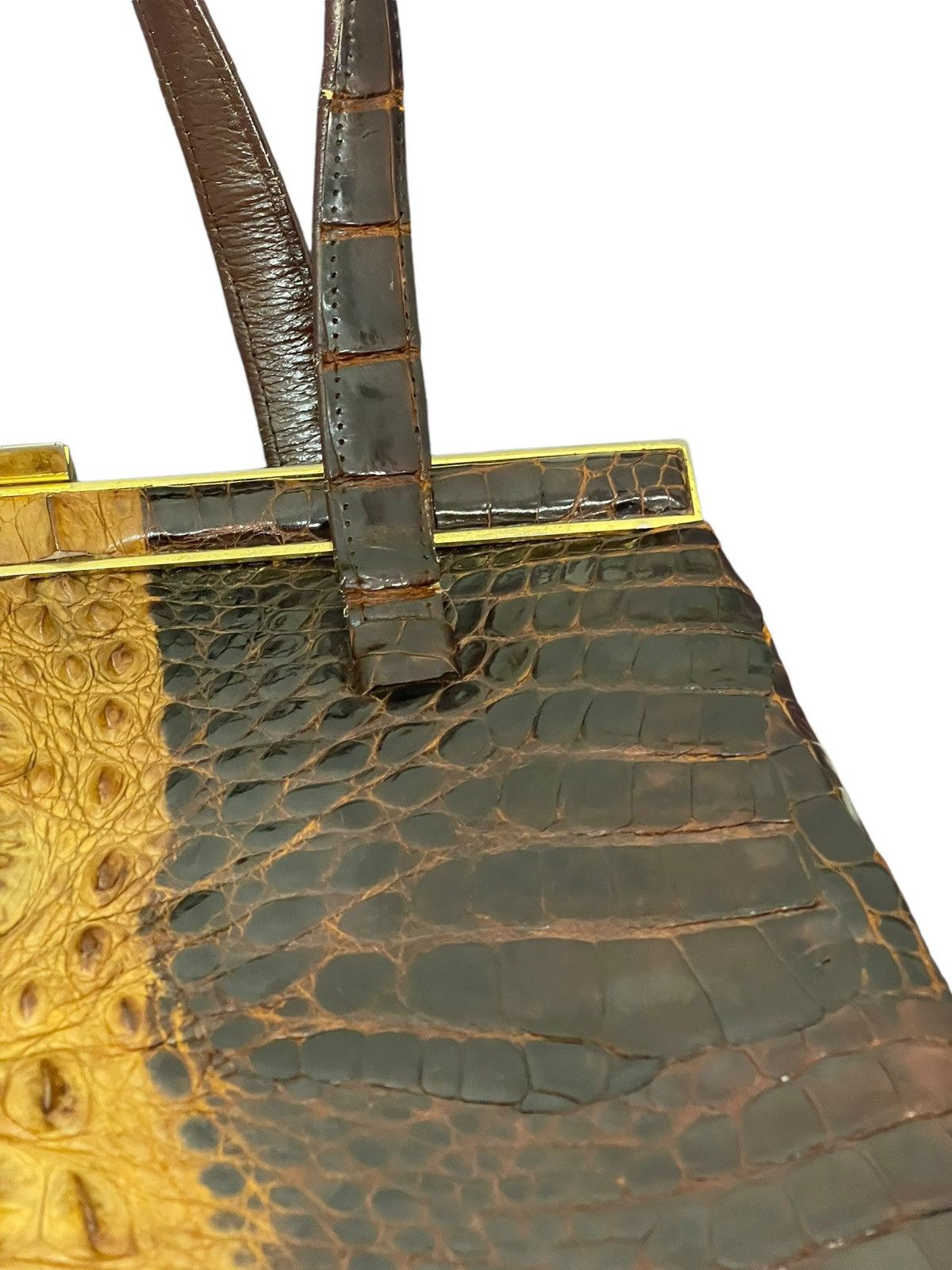 Vintage Crocodile Leather Patina Vtg 50s Unknown Japan Hand Bag 4🟩 Size ONE SIZE - 10 Thumbnail