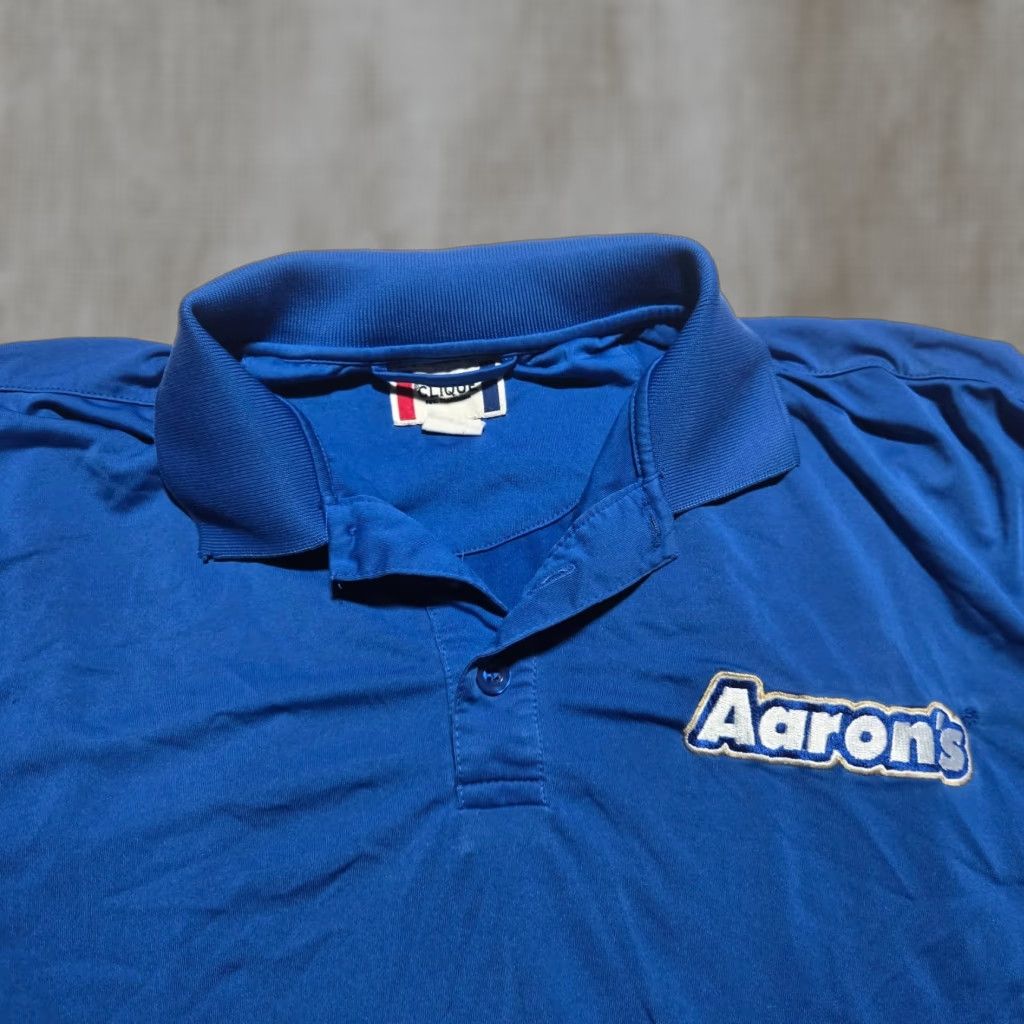 Vintage Uniform Blue Polo Shirt, Aaron's Rent Employee Short Sleeve Knit Cotton Adult M, Blue, Shirt, Men, Medium, Classic T-Shirt (Shirt). Size US M / EU 48-50 / 2 - 1 Thumbnail