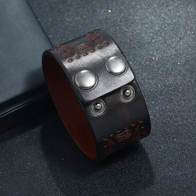 Leather × Vintage Punk Rivet Wide Leather Bracelets Size ONE SIZE - 4 Thumbnail